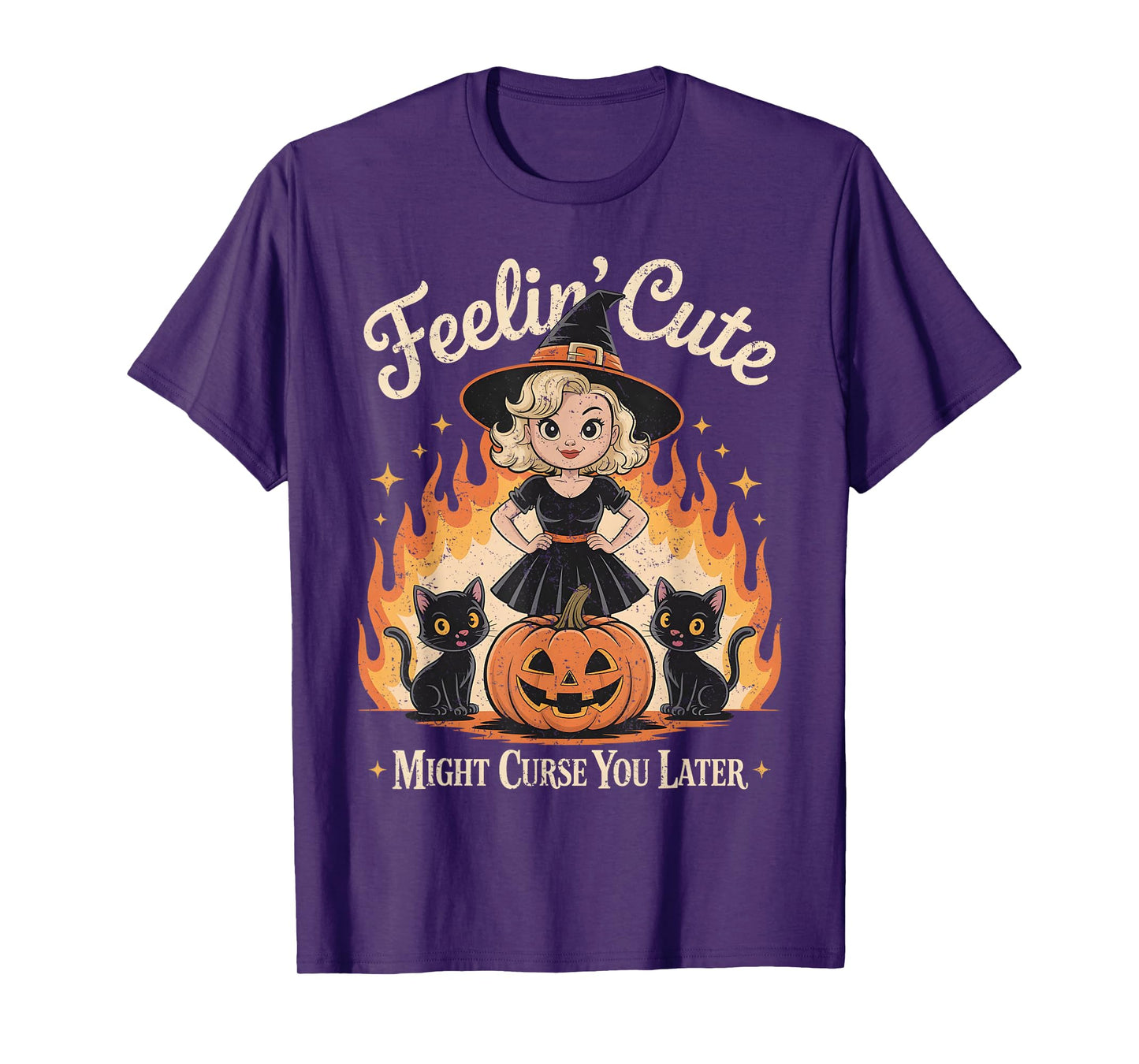 Feeling Cute Might Curse You Later, Cute Witchy & Black Cat T-Shirt