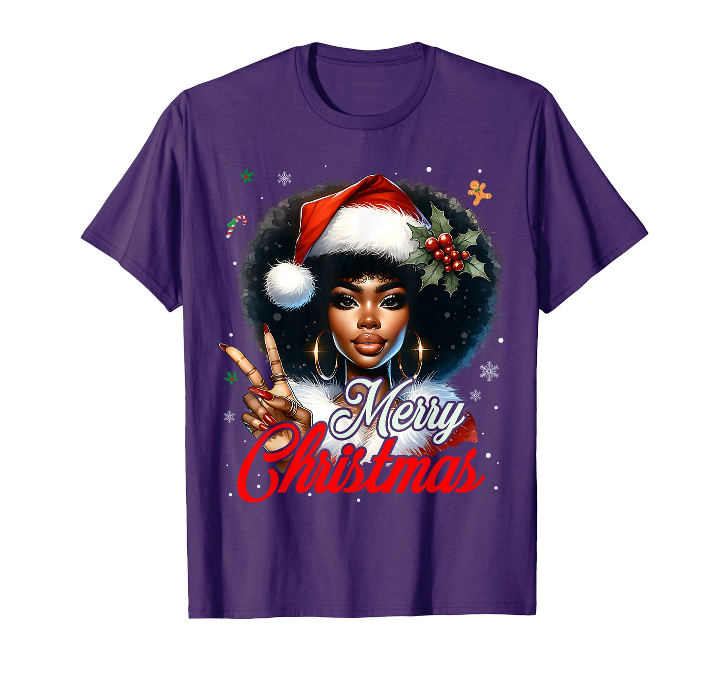Black African American Christmas Girl Melanin Santa Xmas T-Shirt