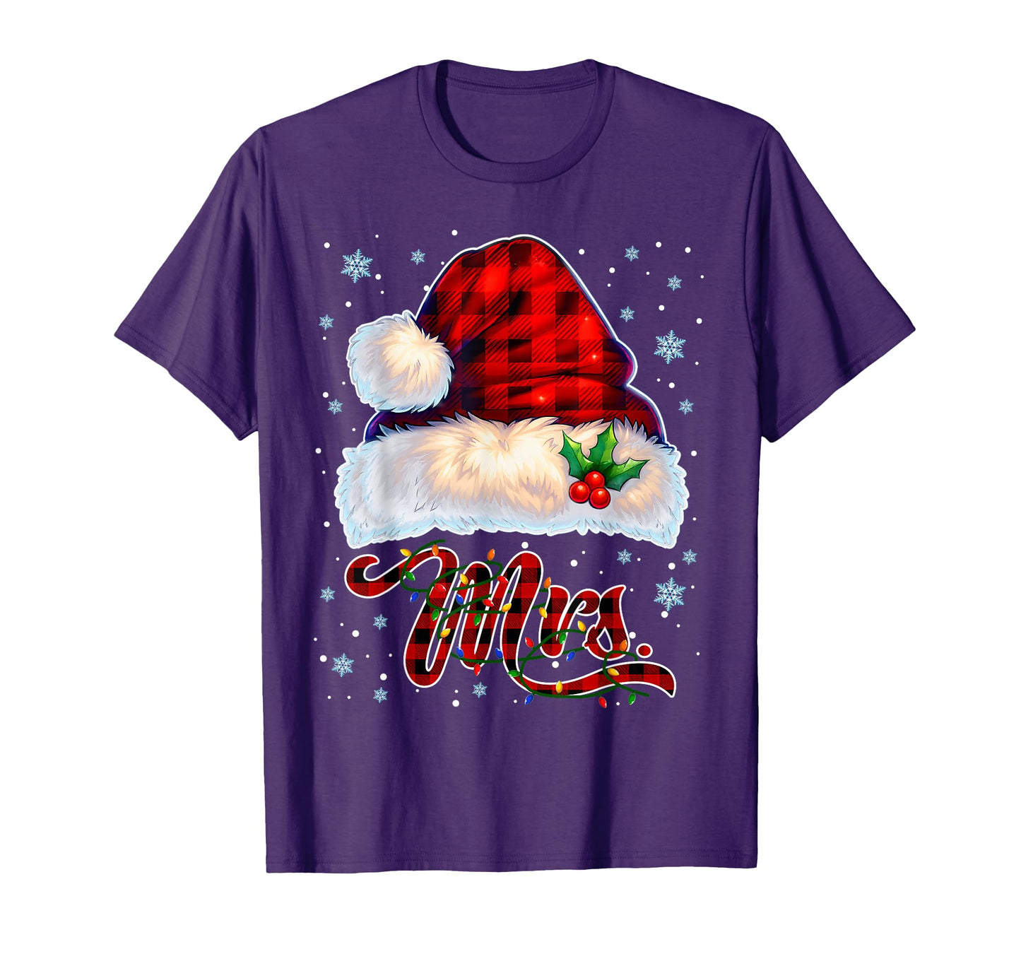 Mrs Santa Hat Plaid Couple Matching Christmas Xmas T-Shirt