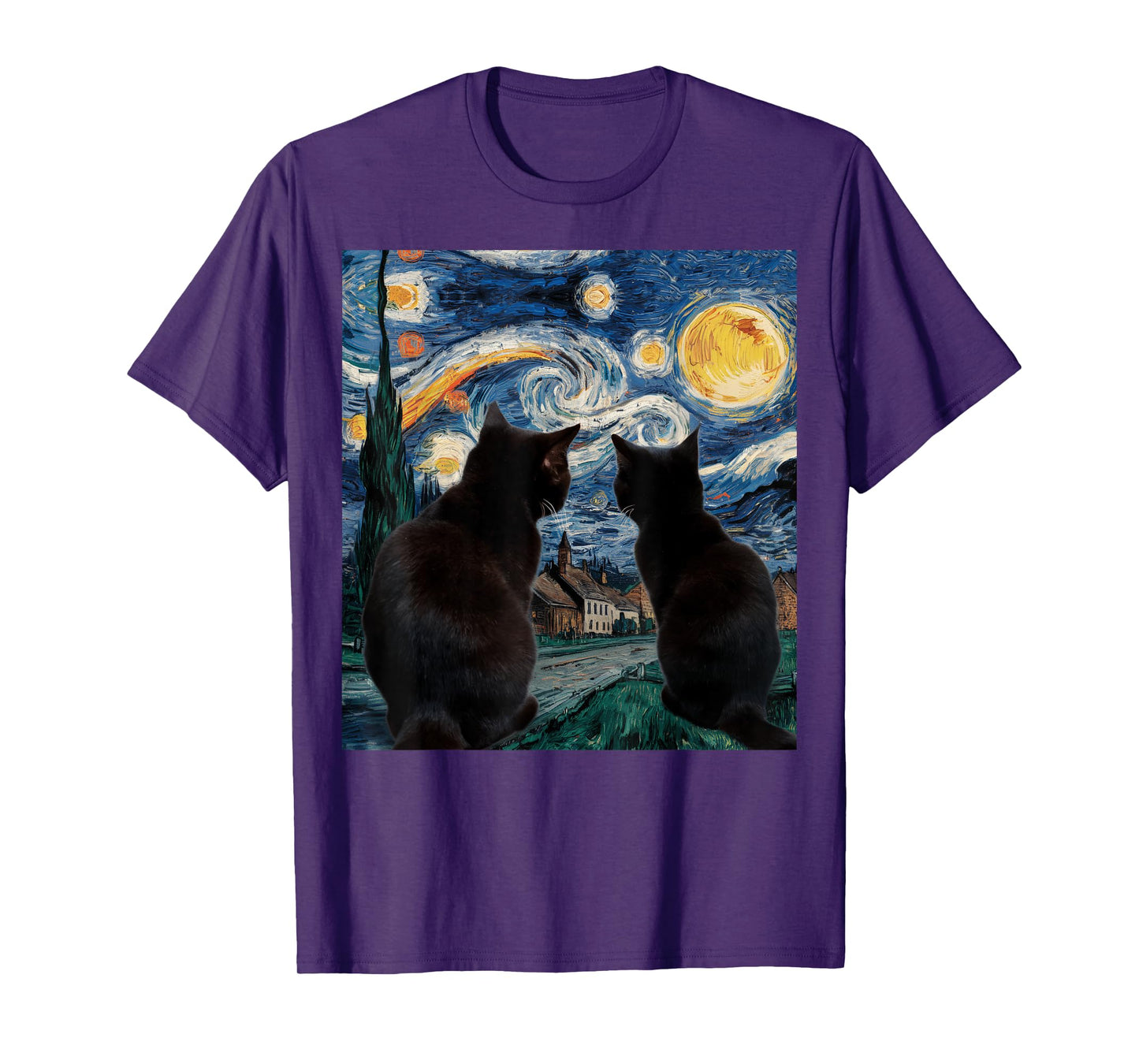 Black Cats Starry Night Van Gogh Cat Lover Men Women Girls Kids T-Shirt
