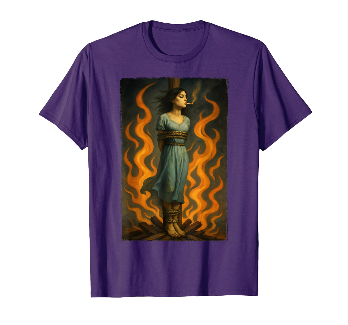 Witch Lighting Cigarette with Flames Occult Unholy Funny T-Shirt