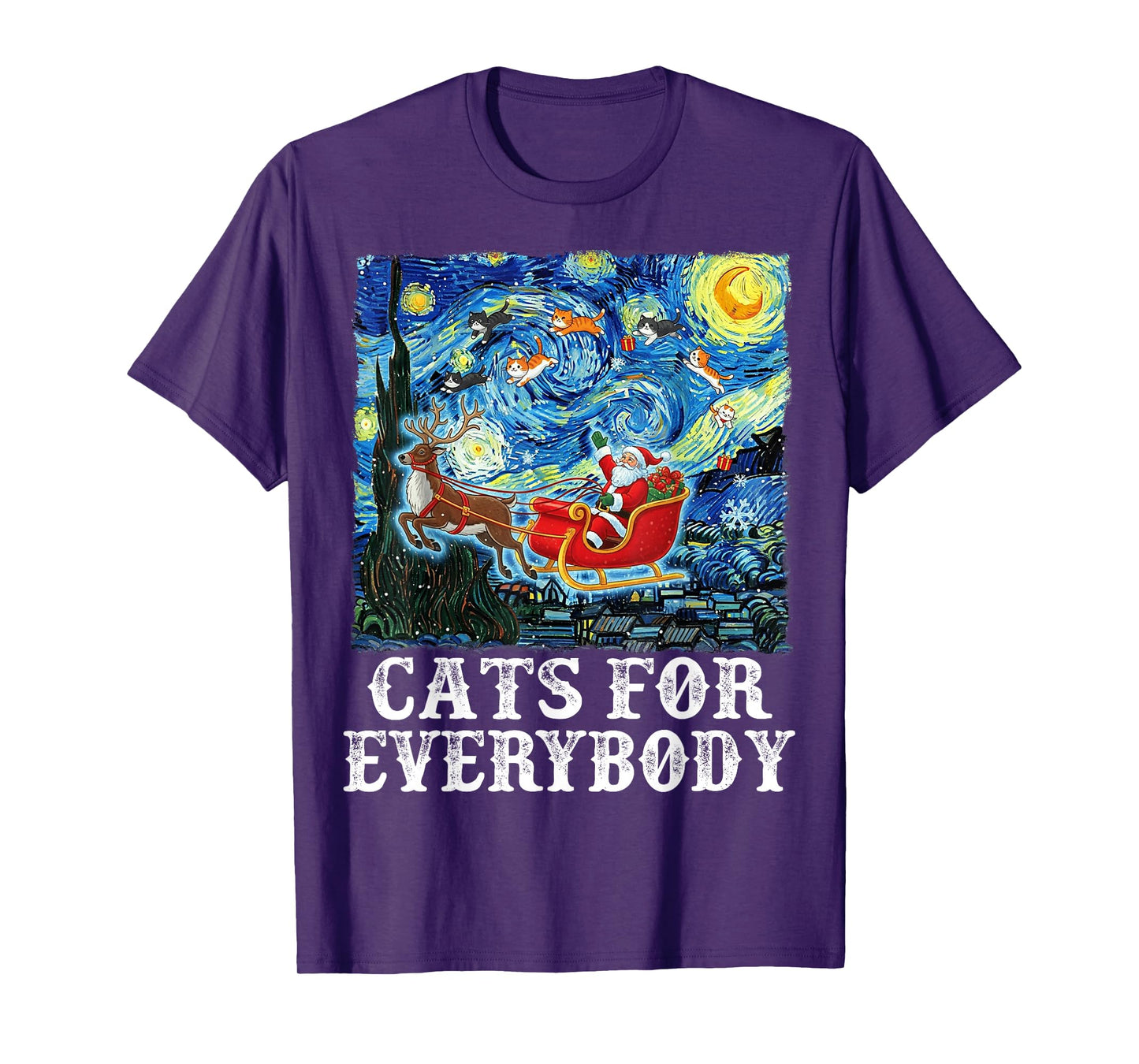 Christmas Cat for Everybody Santa Reindeer Starry Night Xmas T-Shirt