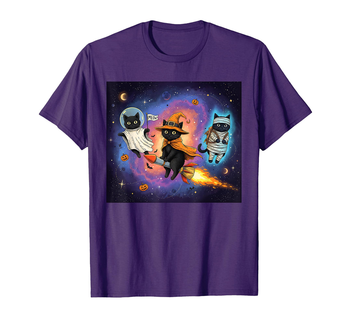 Halloween Black Cat Astronaut Witch Mummy Galaxy Pumpkin T-Shirt