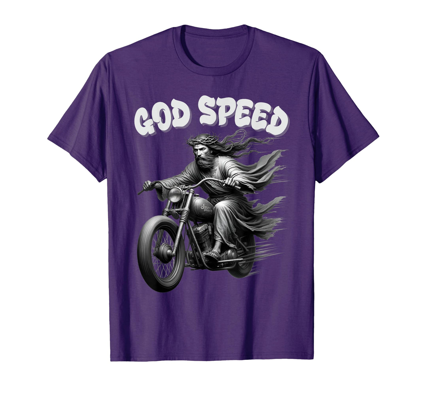 God speed Jesus on a Motorcycle Christian humour tee T-Shirt
