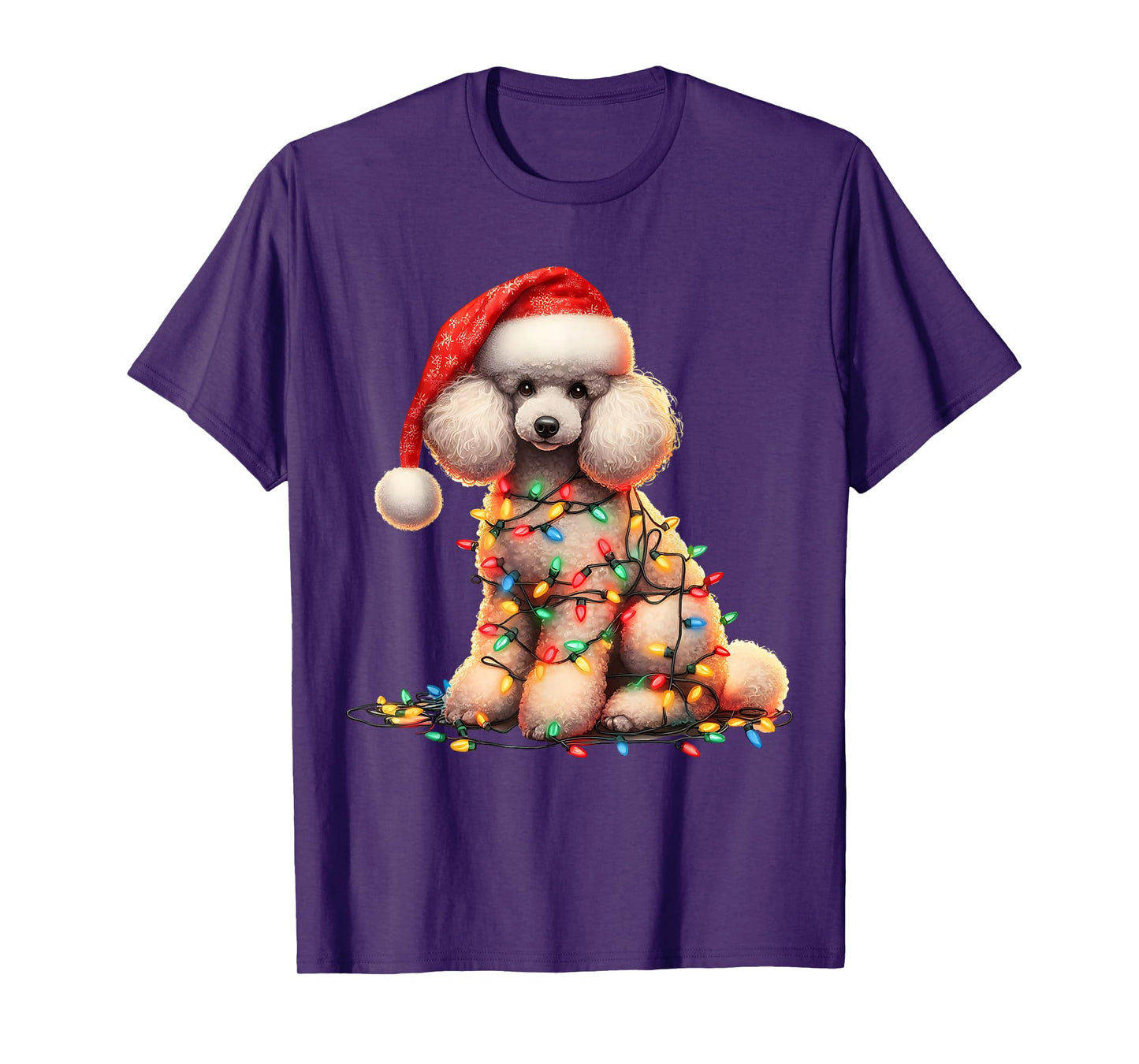 Poodle Dog Christmas Lights Santa Hat Dog Lover T-Shirt