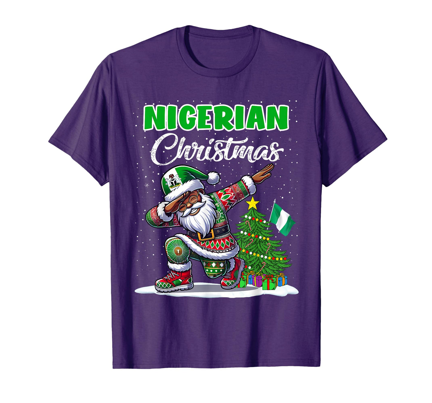 Nigeria Dabbing Santa Christmas Nigeria Flag for Kids T-Shirt