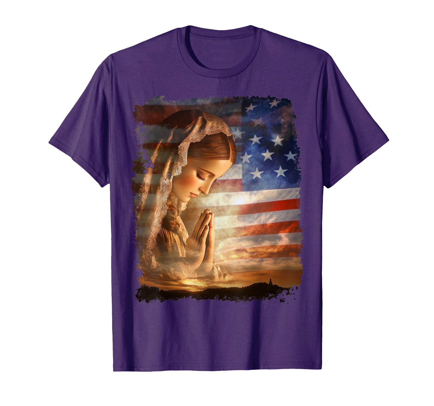 USA American US Flag The Virgin Mary T-Shirt