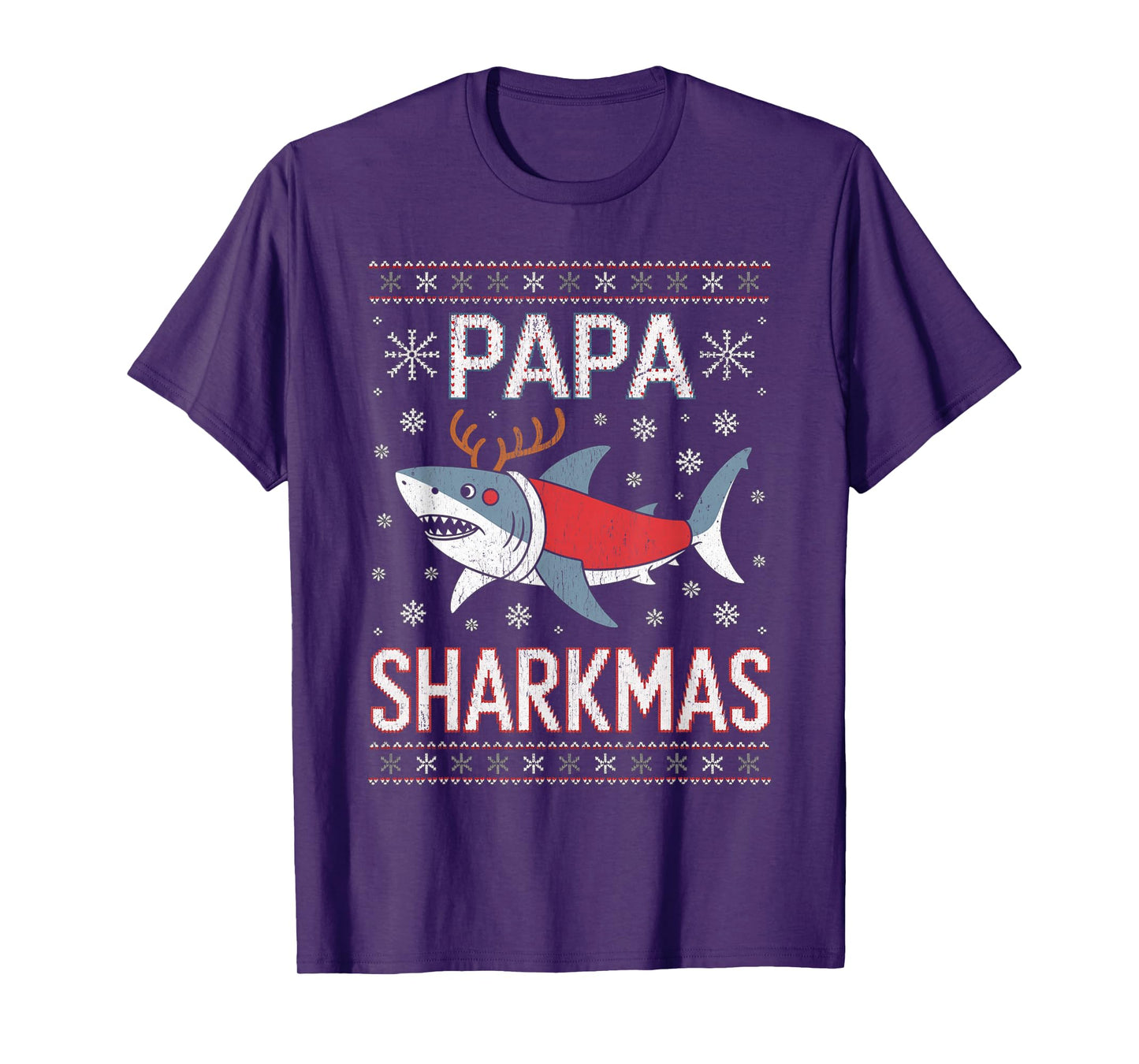 Papa Sharkmas Funny Shark Santa Hat Ugly Christmas Sweater T-Shirt