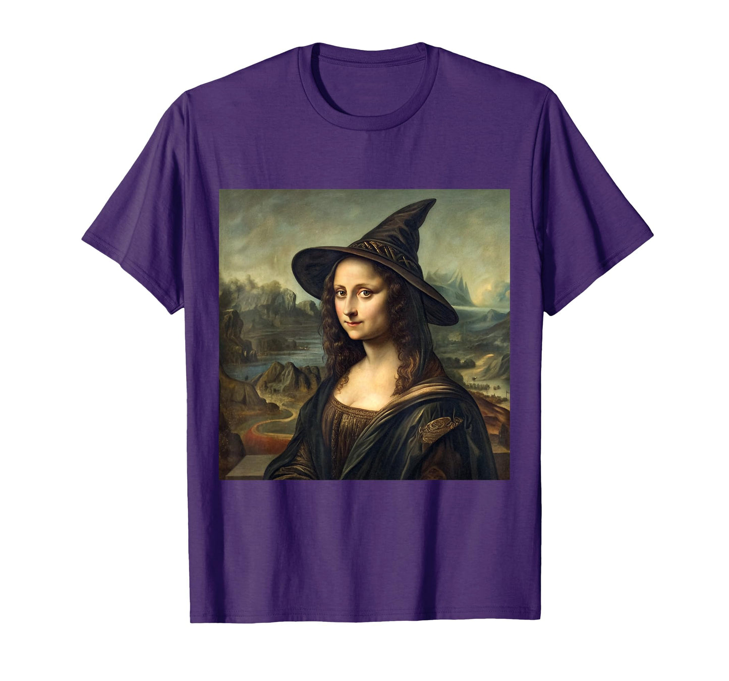 Mona Lisa Inspired Witch Portrait Enchanted Hat Halloween T-Shirt