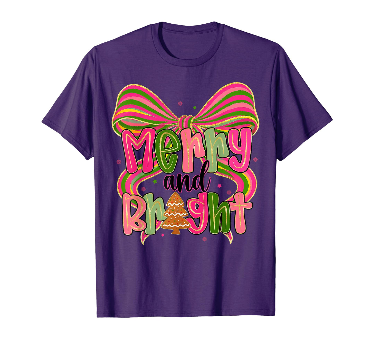 Merry & Bright Christmas Xmas Coquette Bow Pajamas Holiday T-Shirt