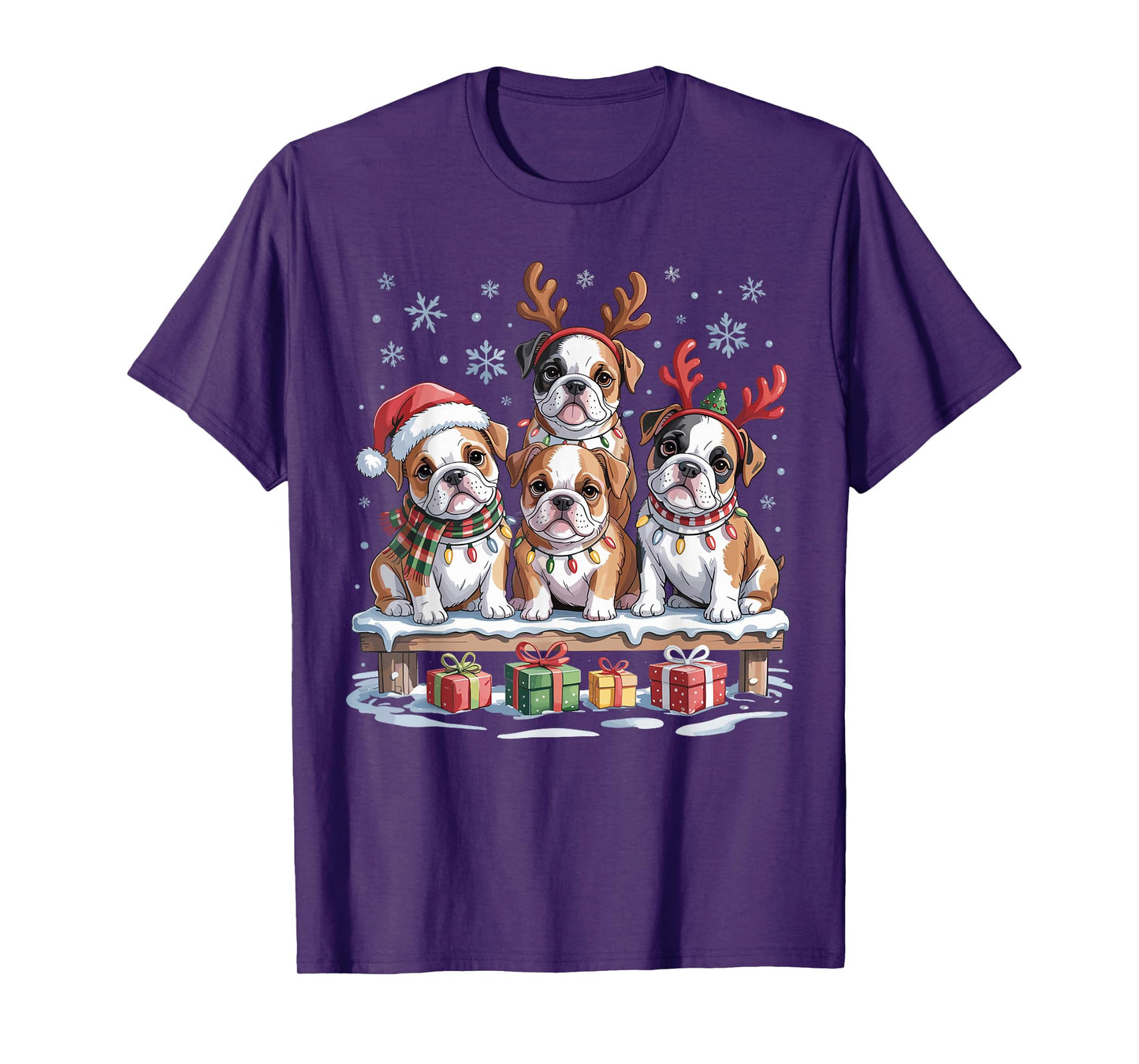 Cute Bulldog Christmas Puppies Dog Lovers Funny Holiday T-Shirt
