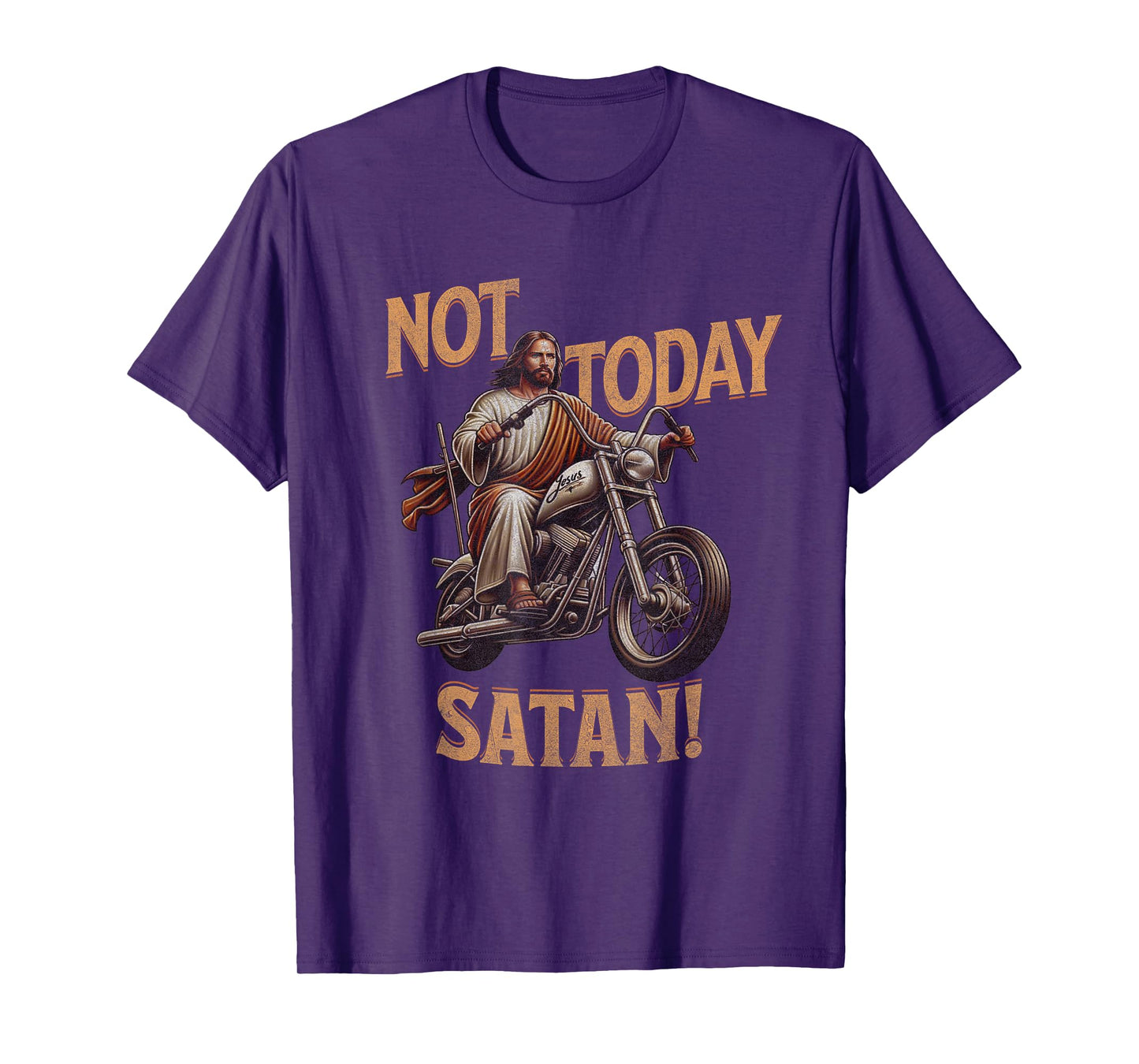 Retro Not Today Satan Jesus Riding A Chopper Motorcycle T-Shirt