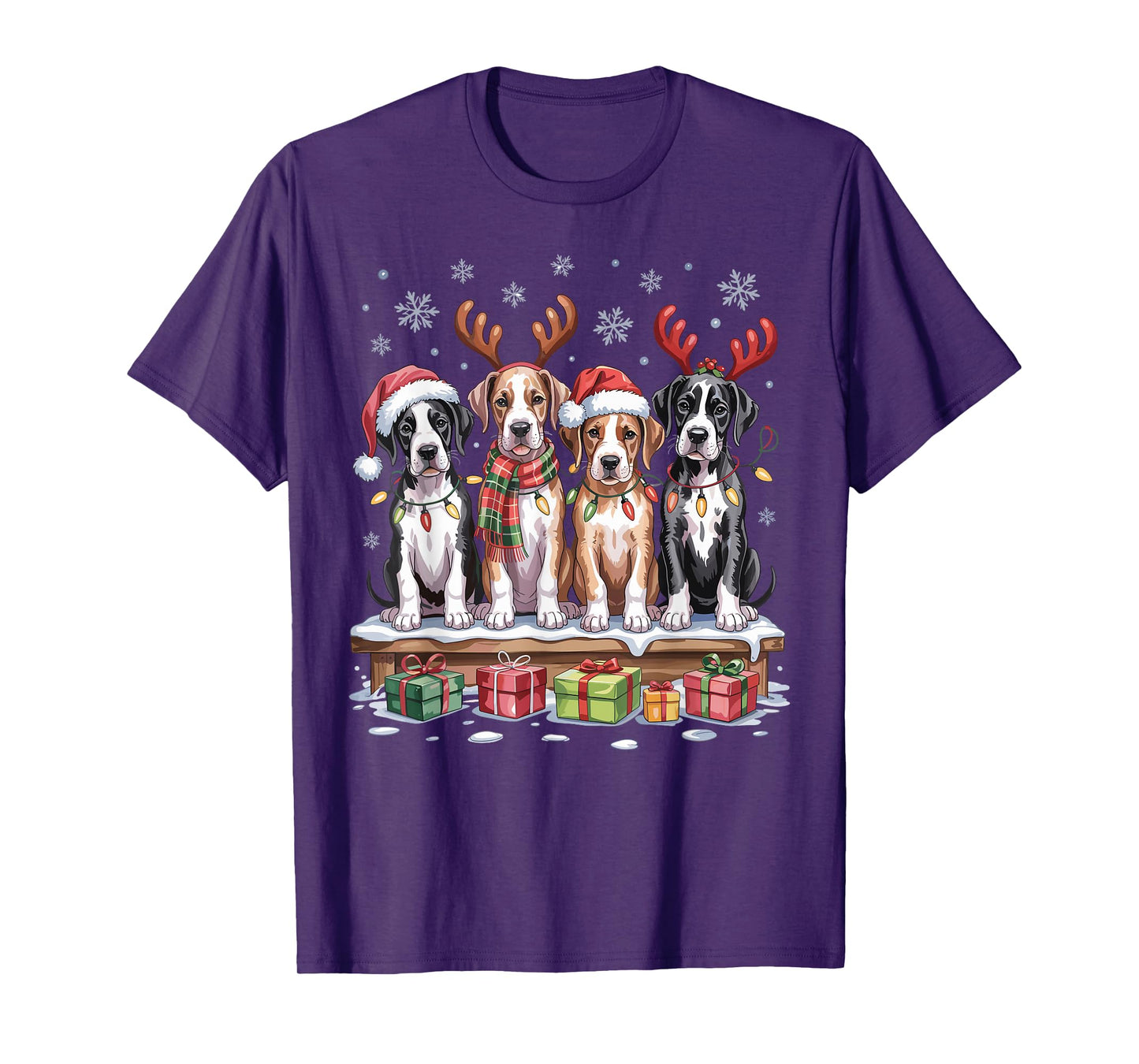 Cute Great Dane Christmas Puppies Dog Lovers Funny Holiday T-Shirt