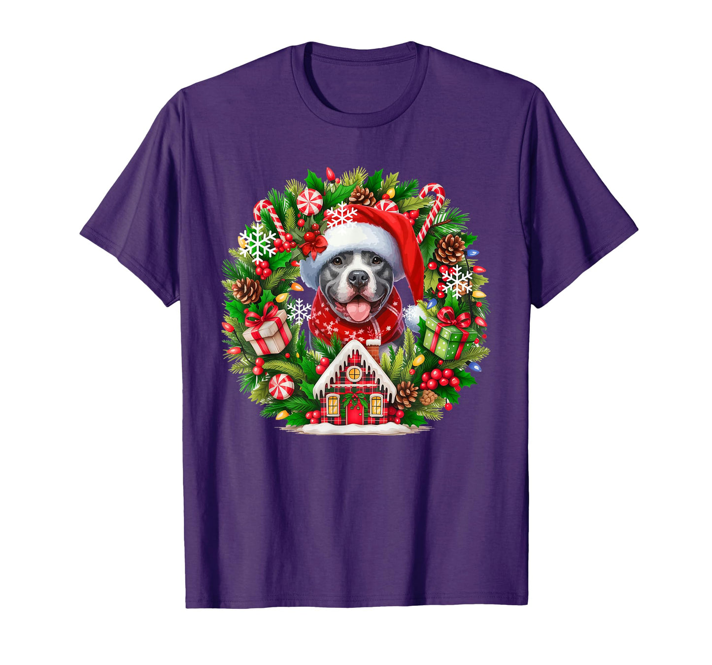 Santa Pit Bull Christmas Floral Circle Matching Owner Kids T-Shirt