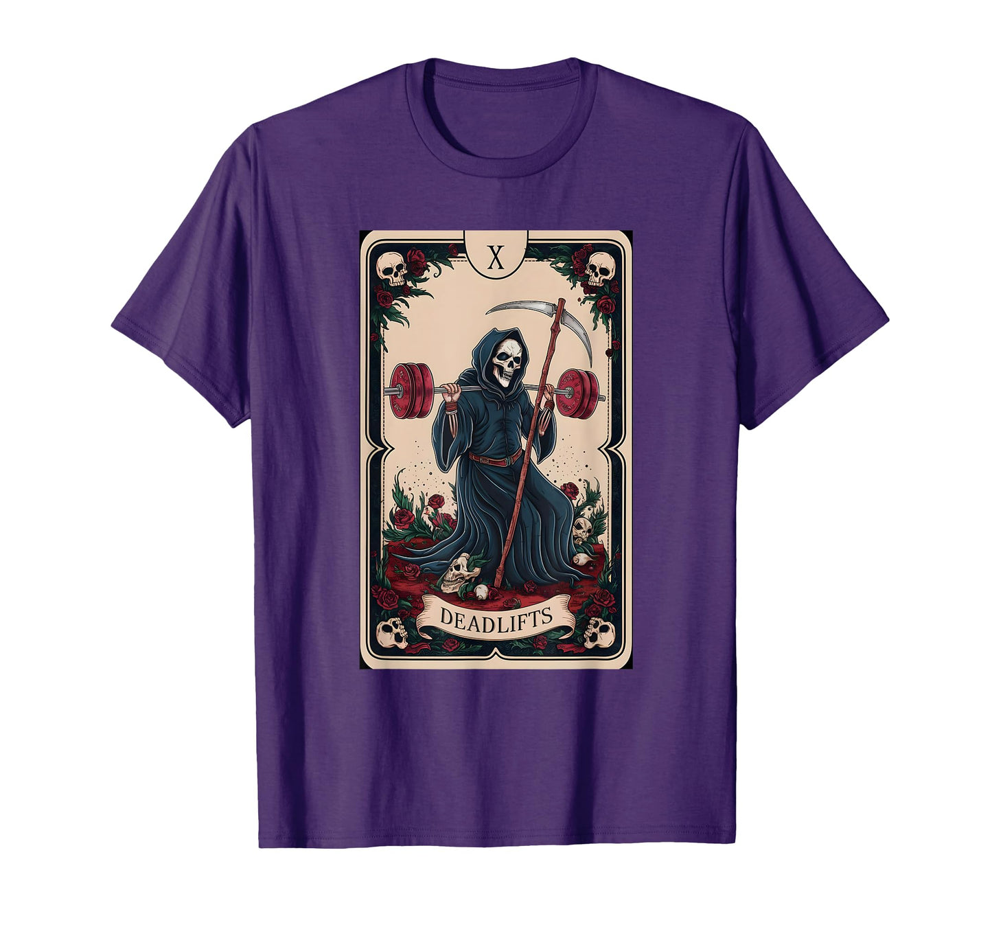 Tarot Card Grim Reaper Deadlifts Workout Gym Occult Reader T-Shirt