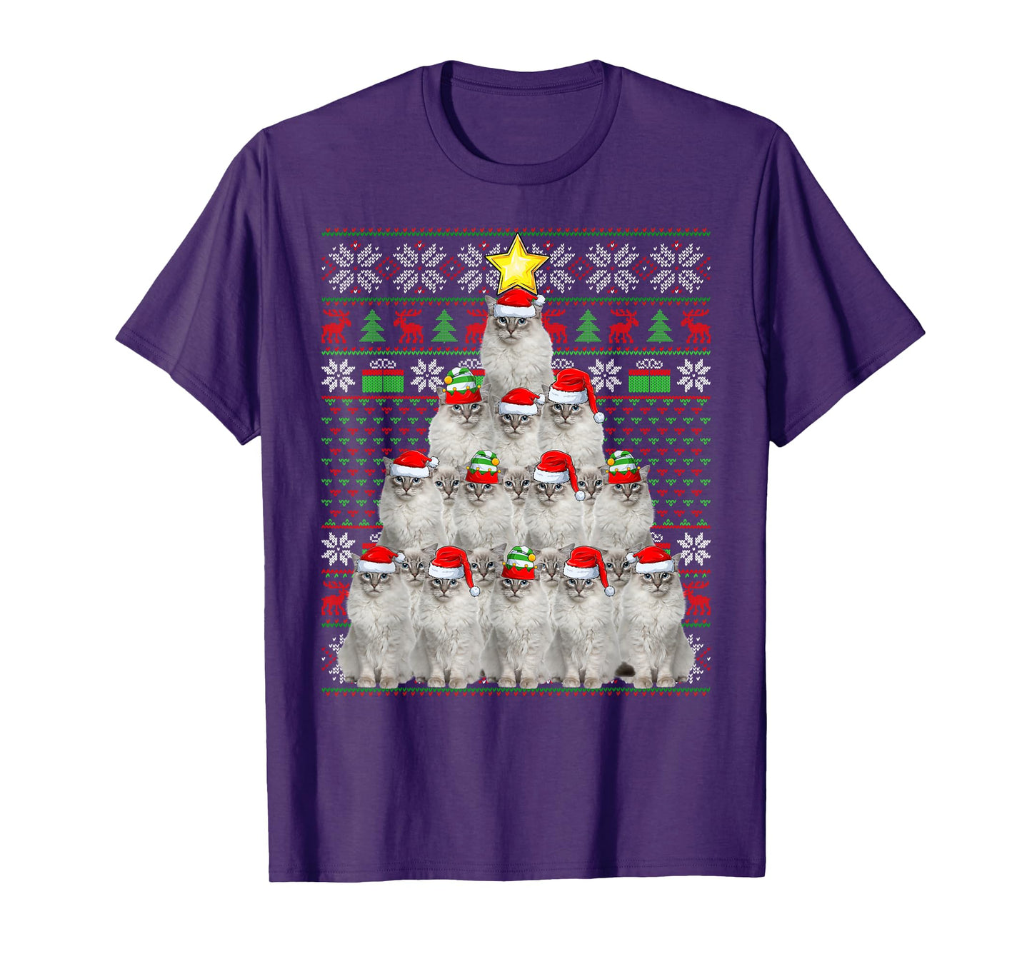 Cats Christmas Tree Santa Elf Cat Ugly Xmas Sweaters T-Shirt