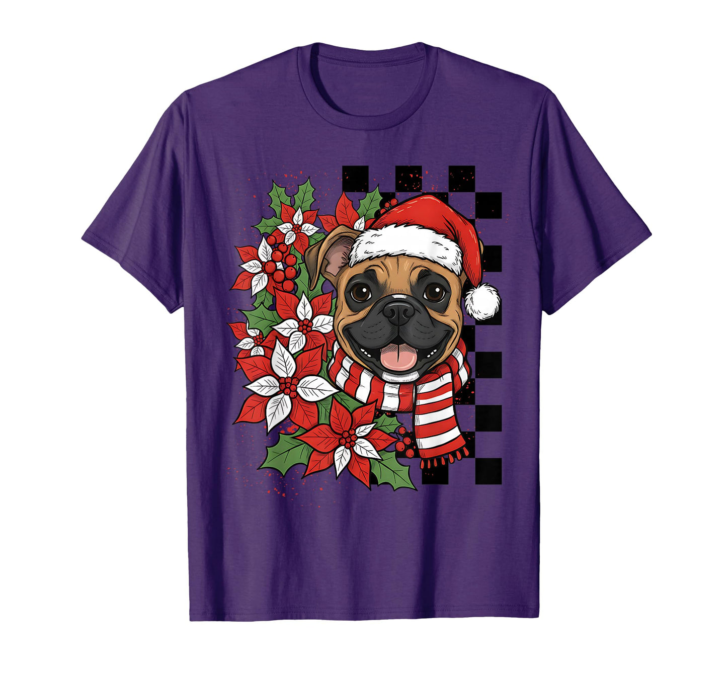 Boxer Dog Christmas Dog Santa Checkerboard T-Shirt