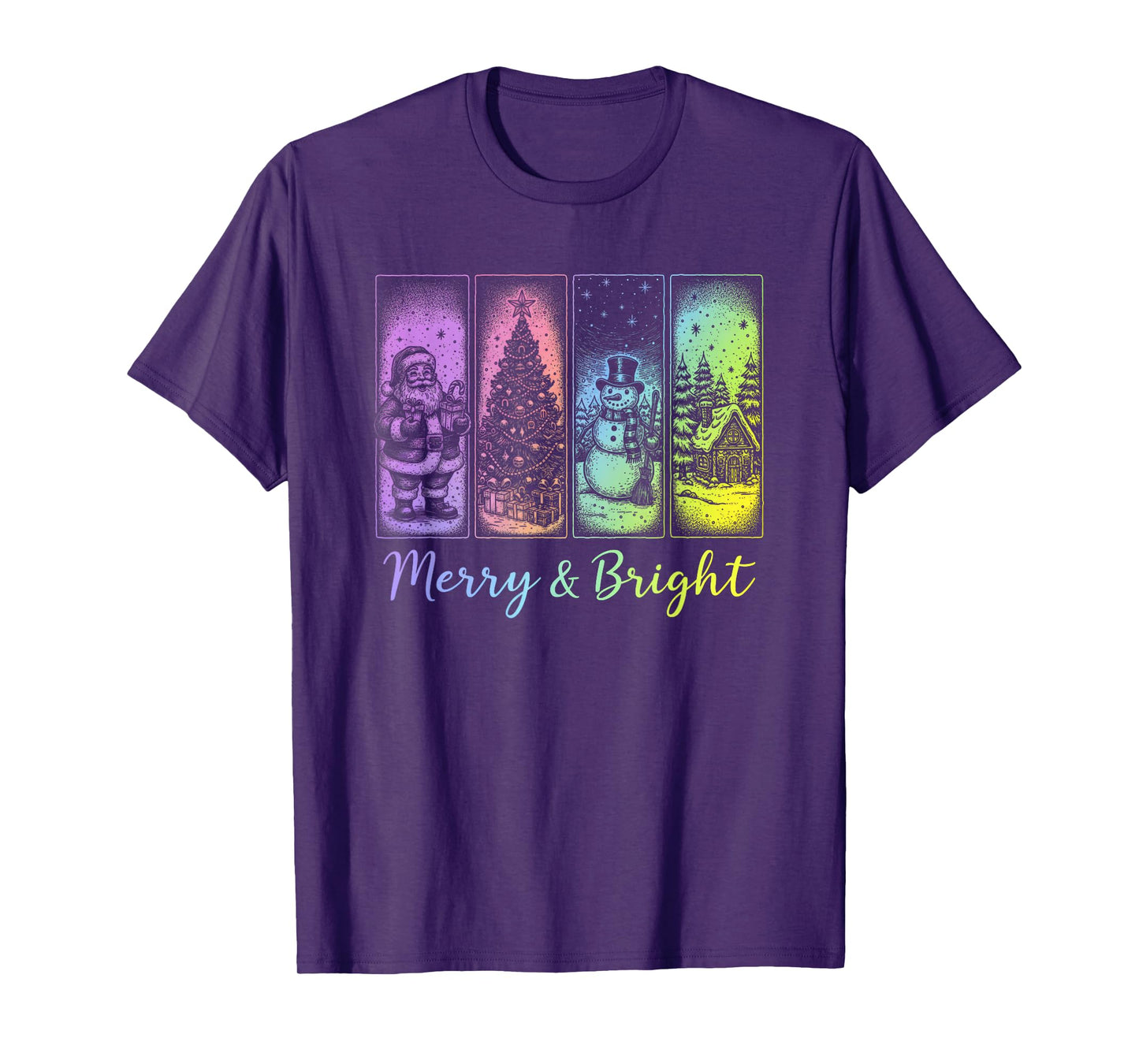Merry and Bright Retro Christmas Holiday Graphic T-Shirt