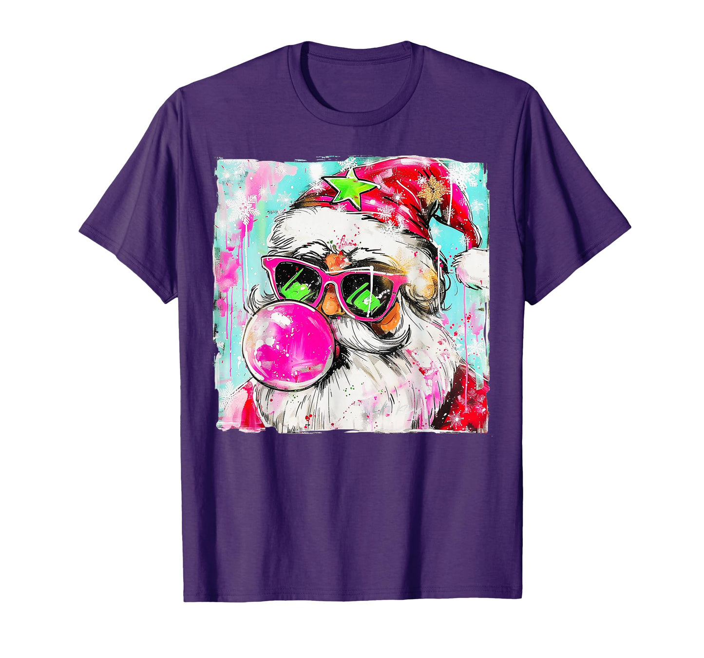 Vintage Retro Santa Christmas Bubble Gum Pink Sunglasses T-Shirt