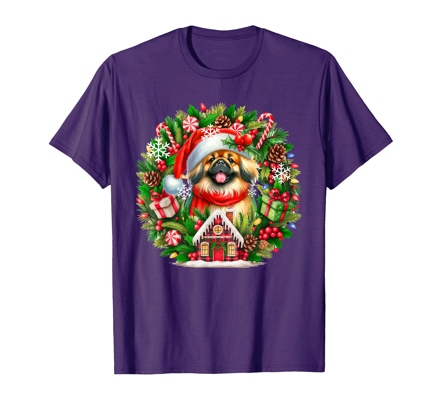 Santa Pekingese Christmas Floral Circle Matching Owner Kids T-Shirt