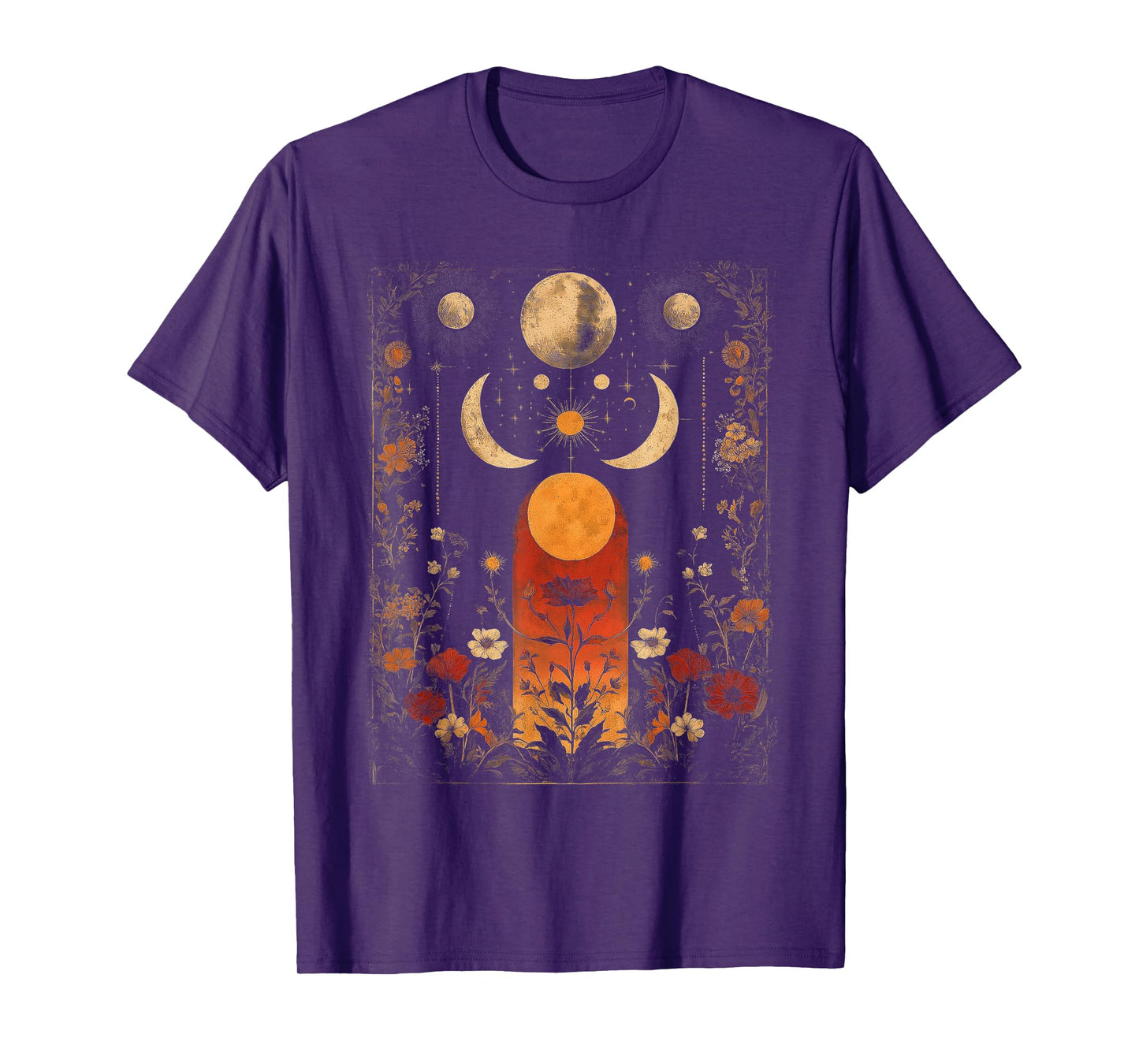Lunar Flower Garden Moon Phase Celestial Botanical T-Shirt