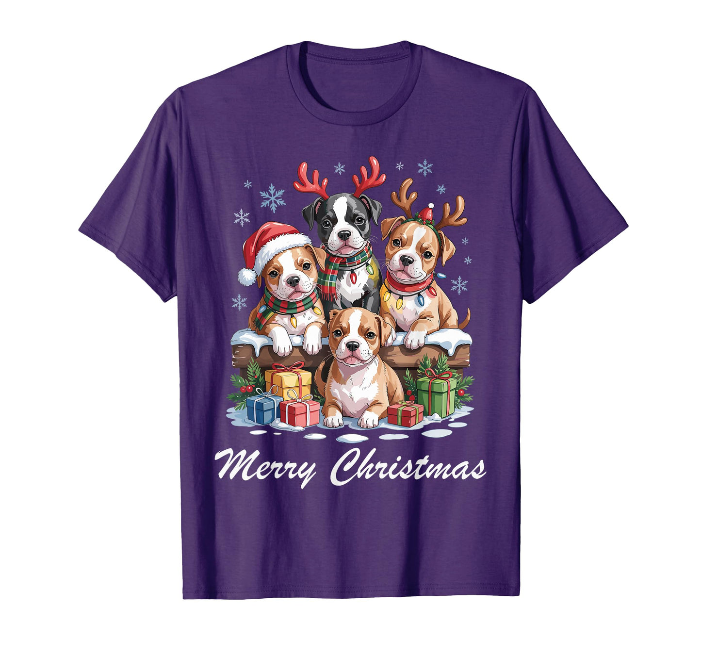 Pitbull Merry Christmas Funny Pittie Dog Lovers Holiday T-Shirt