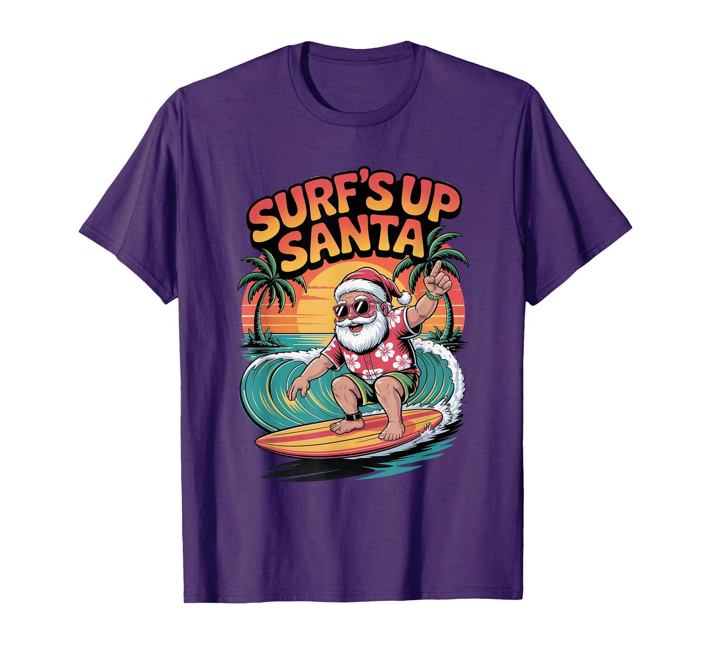 Surf’s Up Santa Retro Tropical Christmas Holiday Vibes T-Shirt