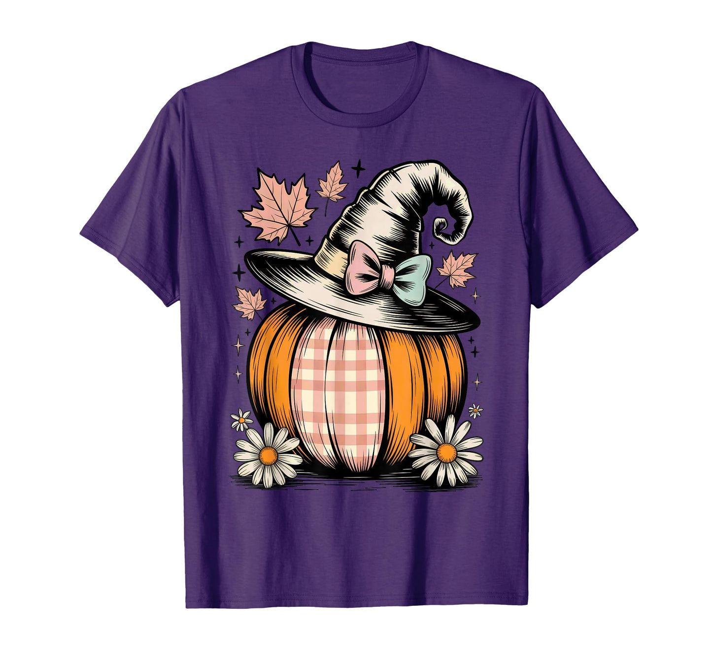 Fall Pumpkin with Witch Hat Coquette Halloween T-Shirt