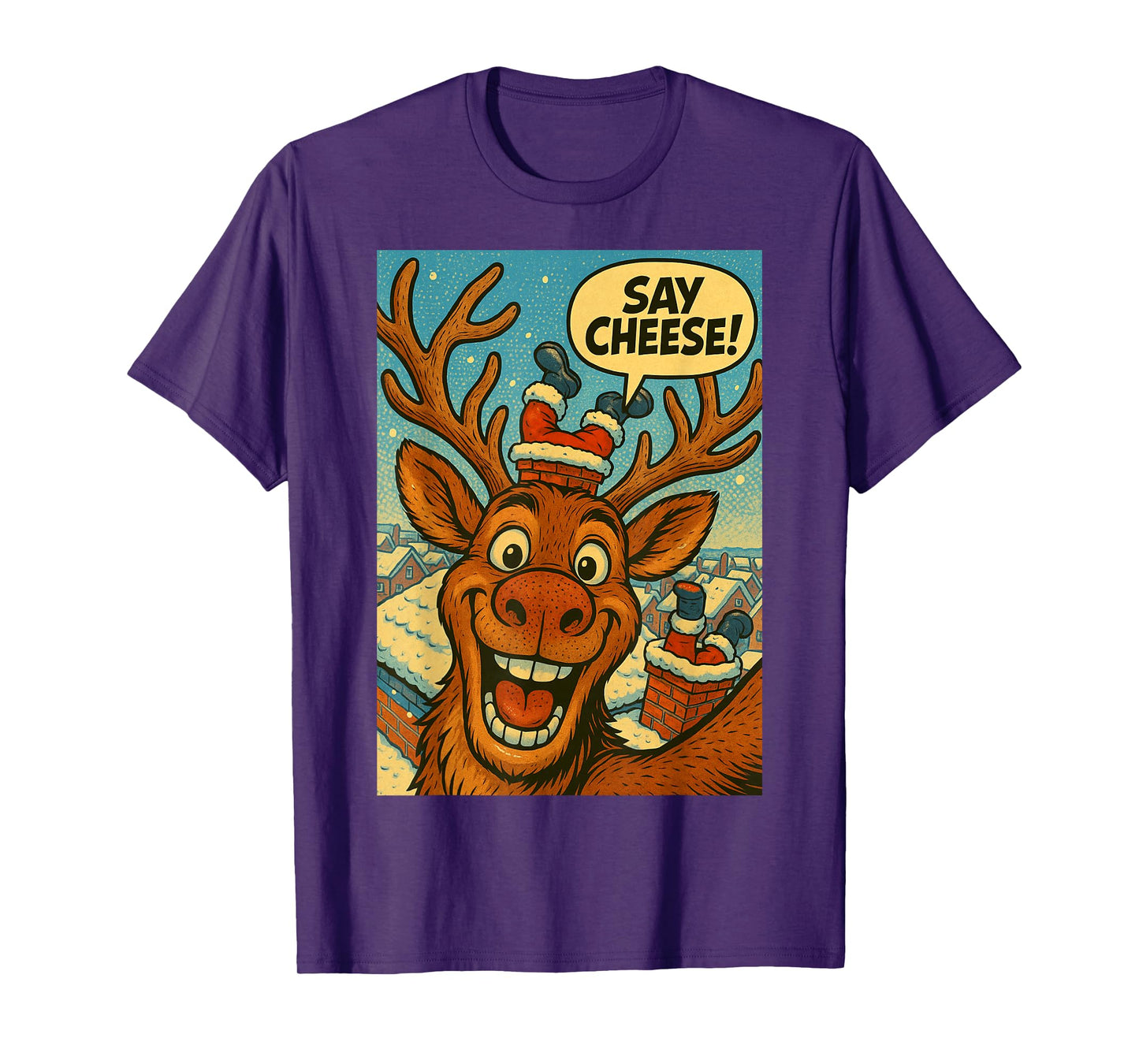 Funny Reindeer Selfie Santa Boys Girls Christmas T-Shirt