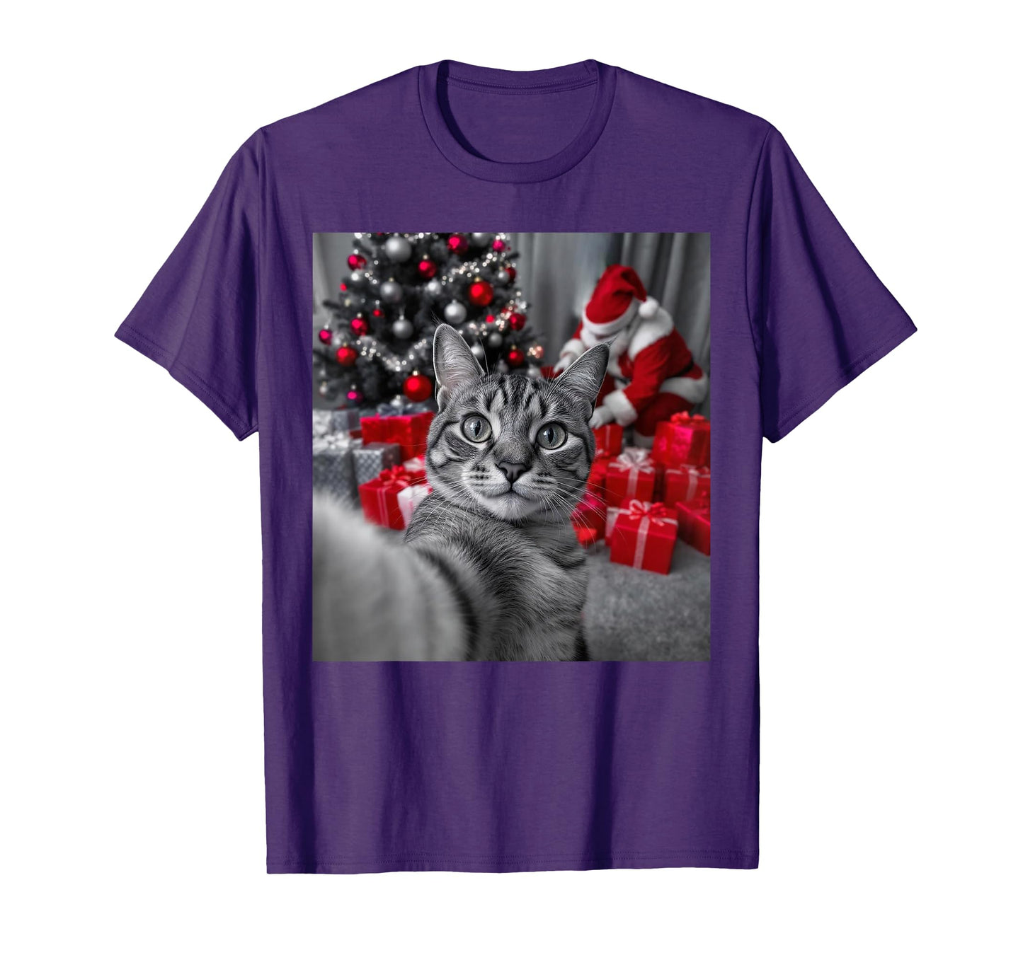 Funny Cat Selfie with Santa Claus Christmas Meme T-Shirt