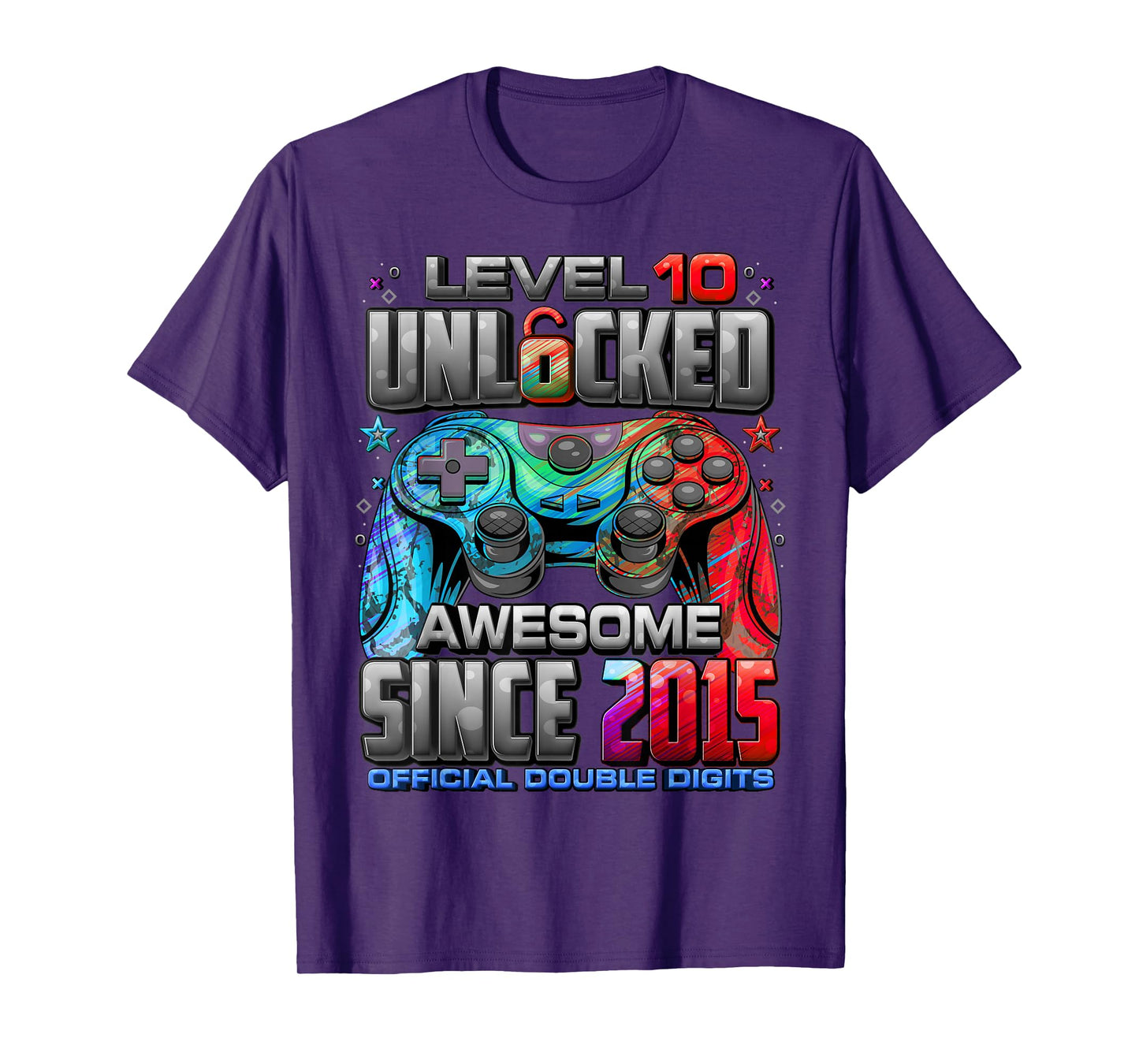 Level 10 Unlocked Awesome Since 2015 10th Birthday Gaming T-Shirt