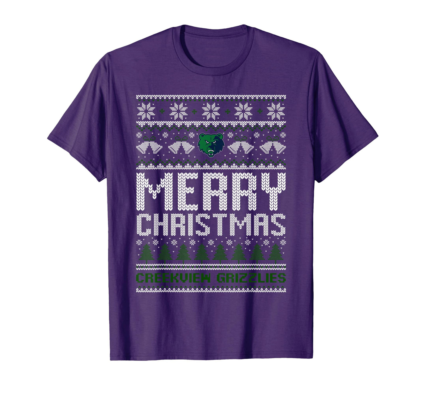 Creekview Grizzlies Logo Merry Christmas Ugly Sweater HS T-Shirt