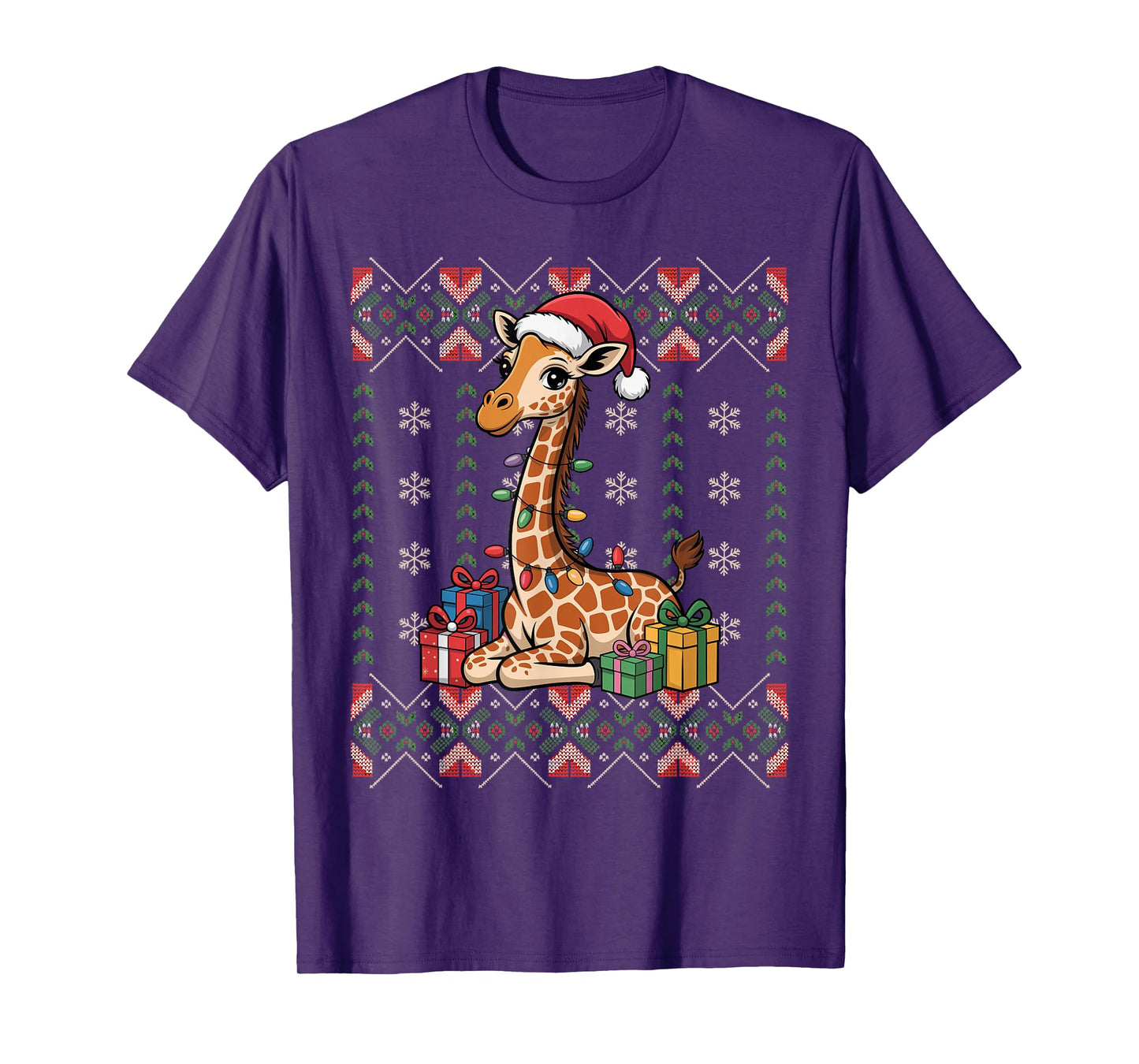 Santa Giraffe Christmas Ugly Sweater Funny Holiday Pajamas T-Shirt