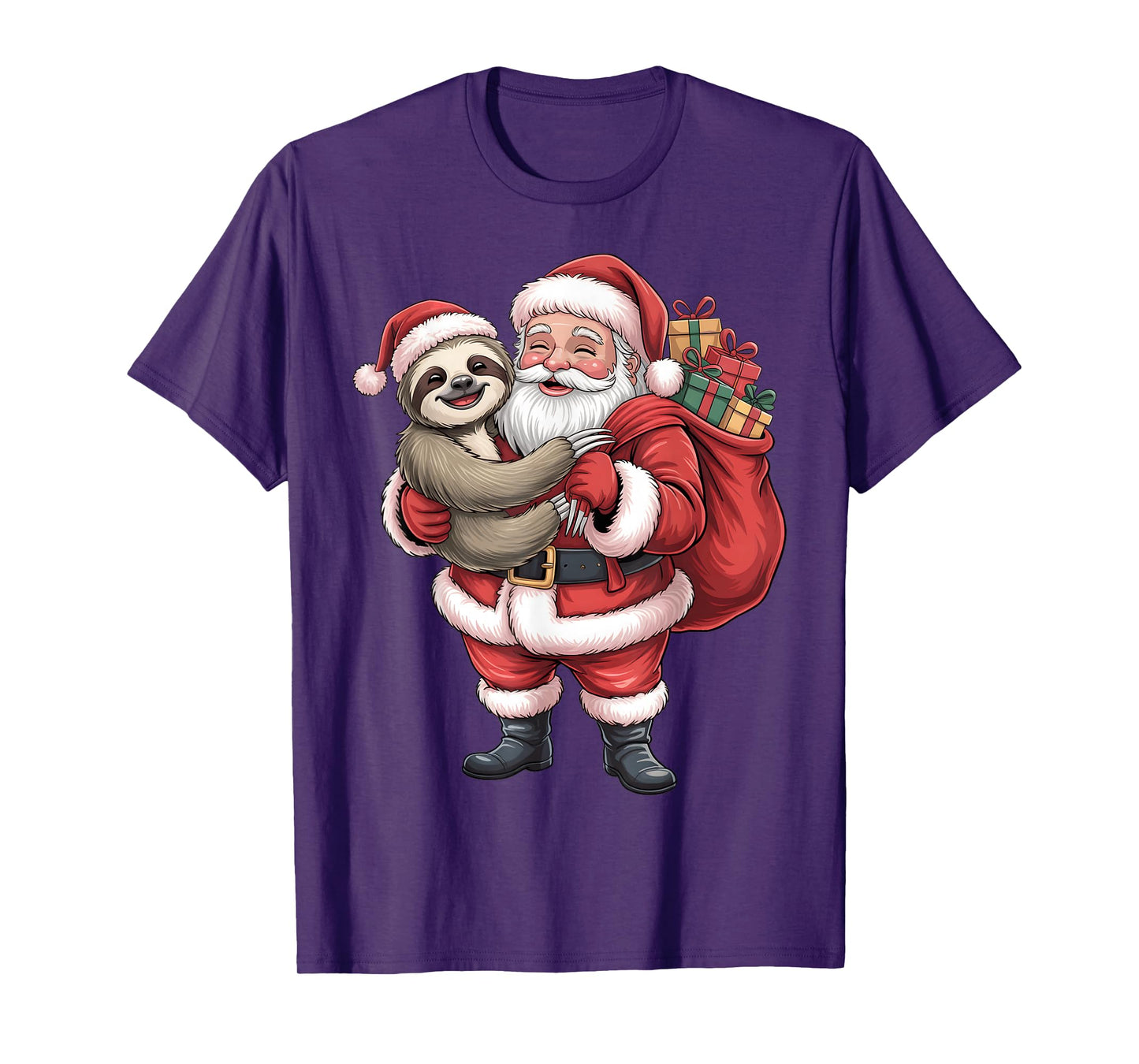 Cute Sloth Santa Christmas Holiday Cartoon Funny Sloth Gifts T-Shirt