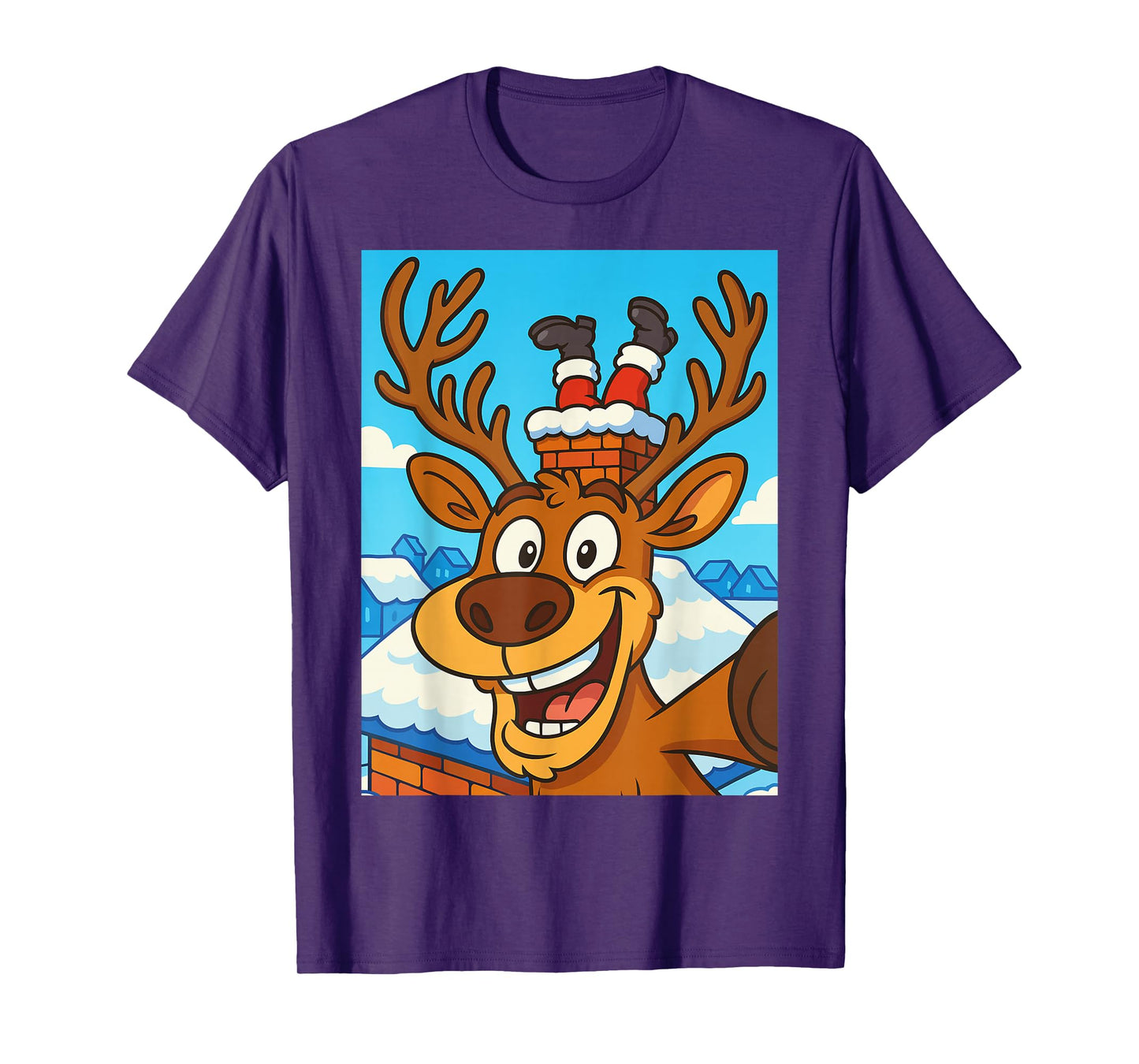 Funny Reindeer Selfie Santa Boys Girls Christmas T-Shirt