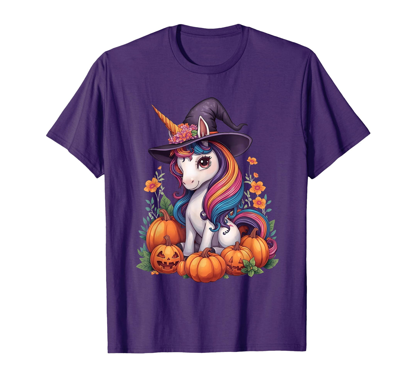 Cute Floral Unicorn Witch Halloween Matching Family Kids T-Shirt