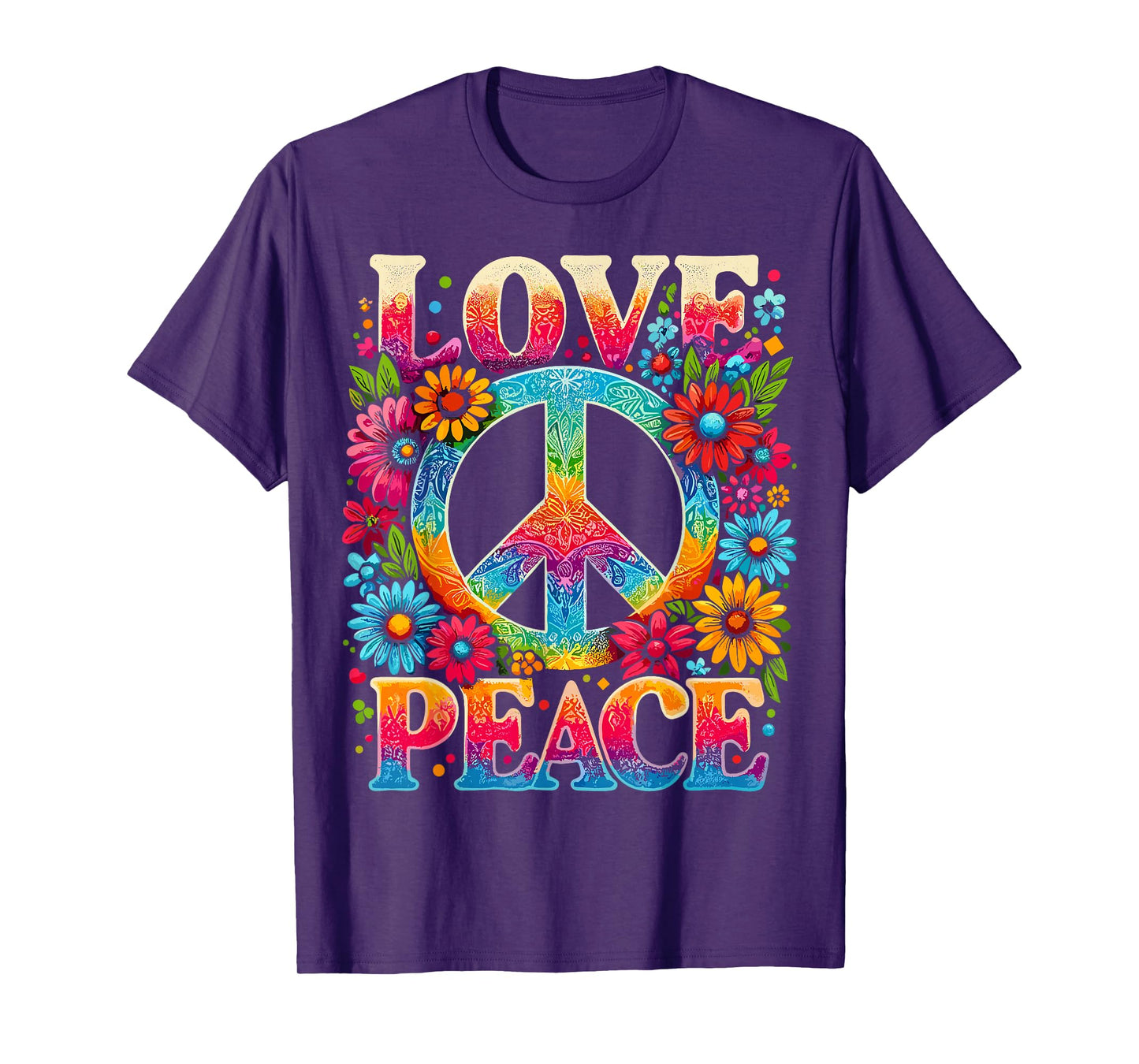 Peace Sign Love 60s 70s Tie Dye Hippie T-Shirt