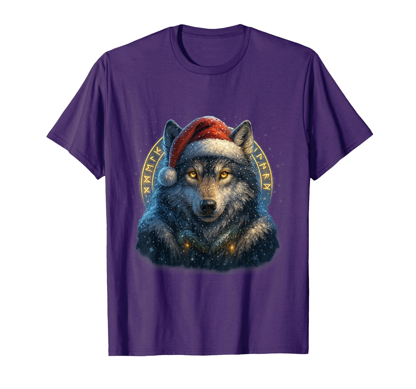 Viking Christmas Wolf with Santa Hat Design T-Shirt