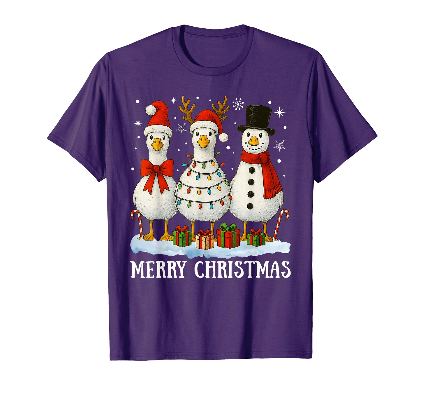 Funny Just A Merry Christmas Santa Snowman Reindeer Goose T-Shirt