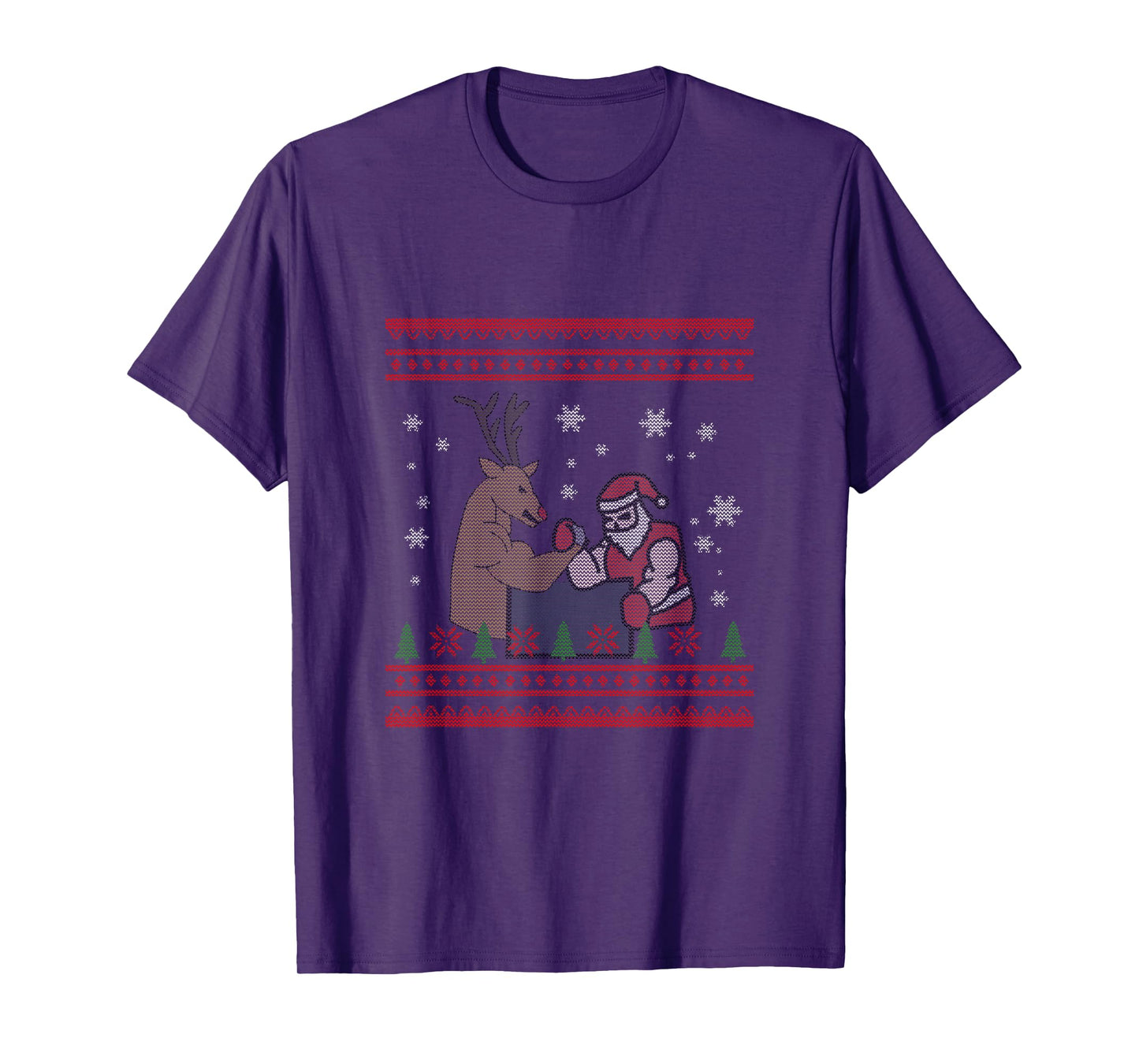 Funny Arm Wrestling Santa and Deer Ugly Sweater Design T-Shirt