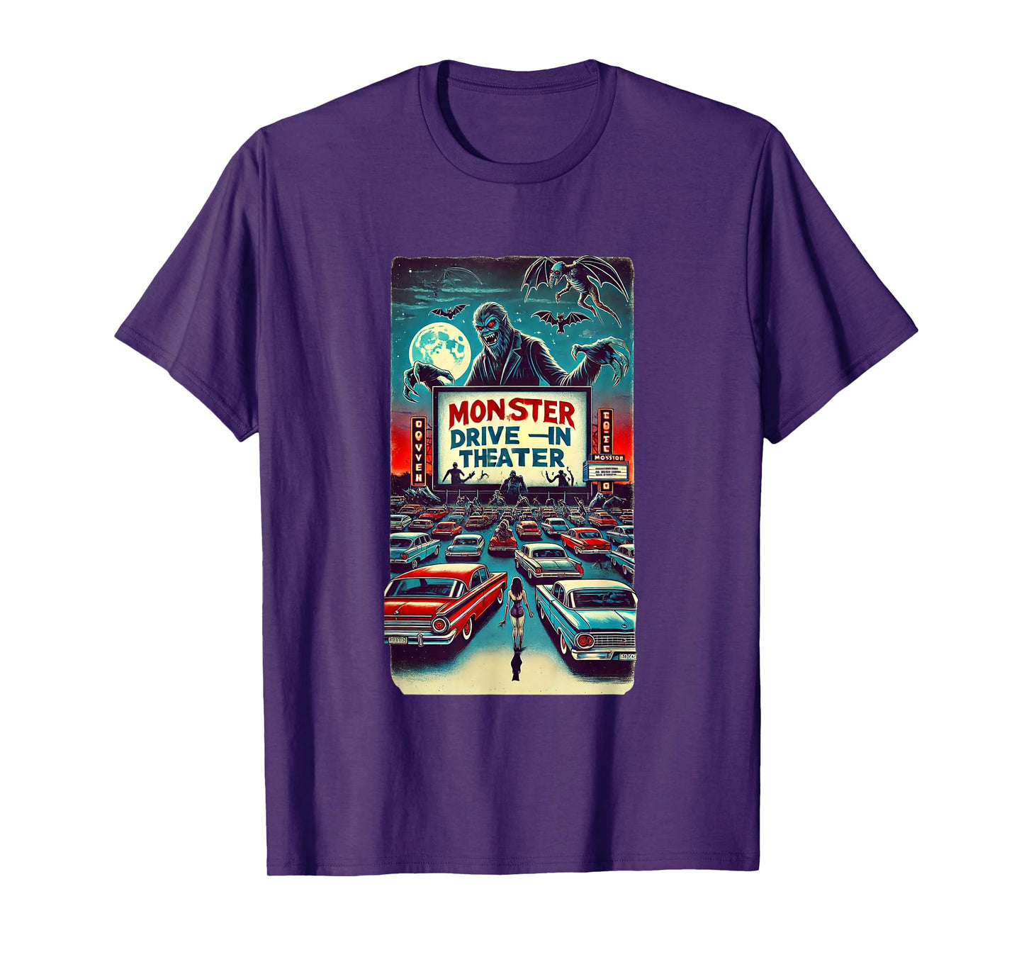 Retro Monster Horror Drive-In Halloween Design T-Shirt