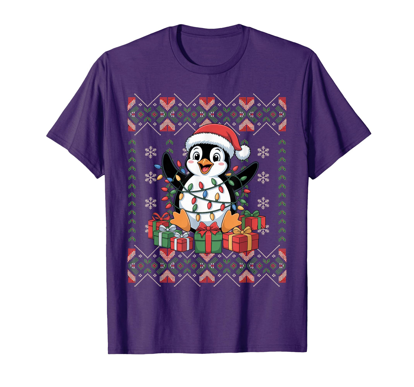 Santa Penguin Christmas Ugly Sweater Funny Holiday Pajamas T-Shirt
