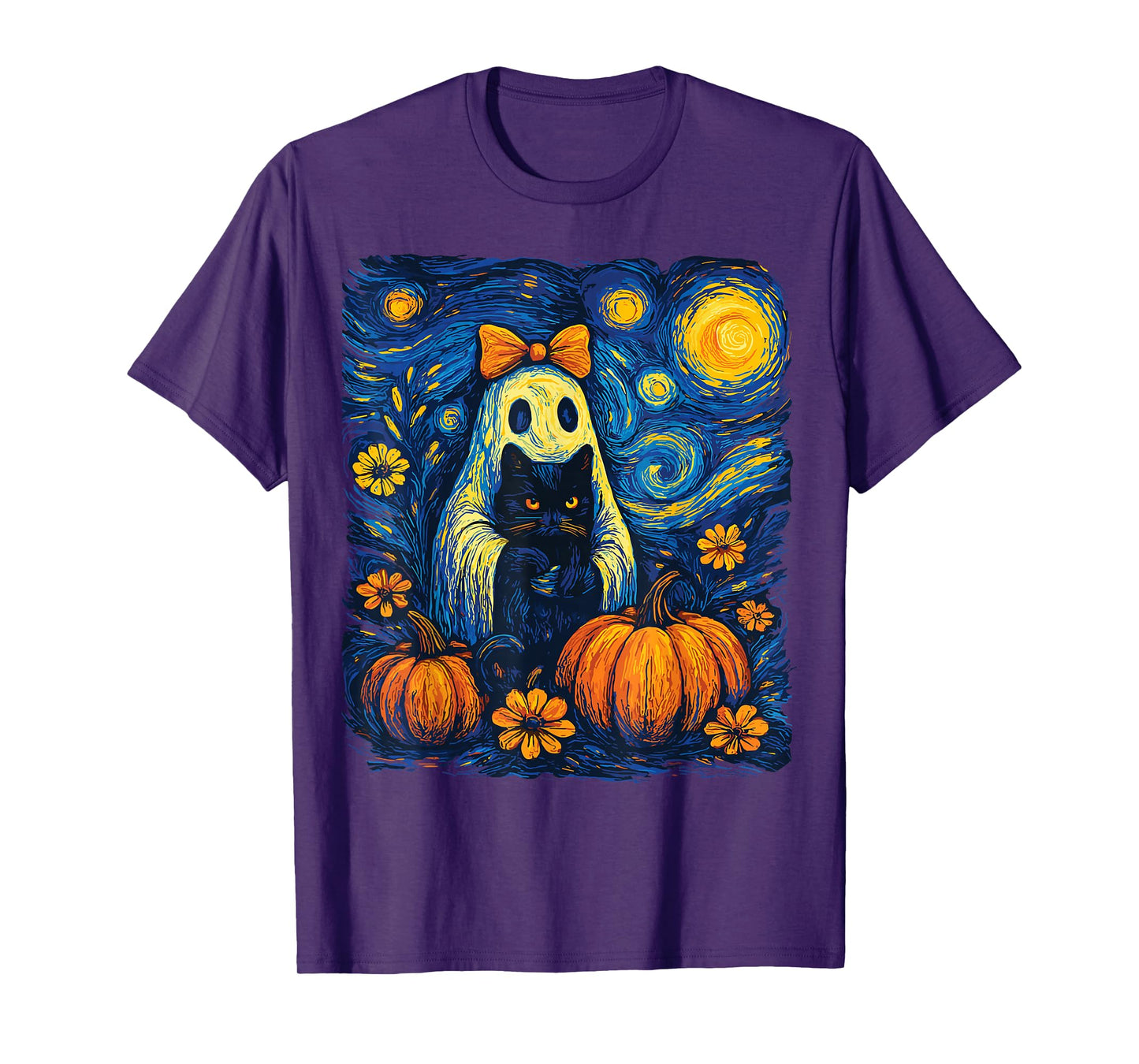 Retro Halloween Ghost Holding Black Cat Costume Men Women T- T-Shirt