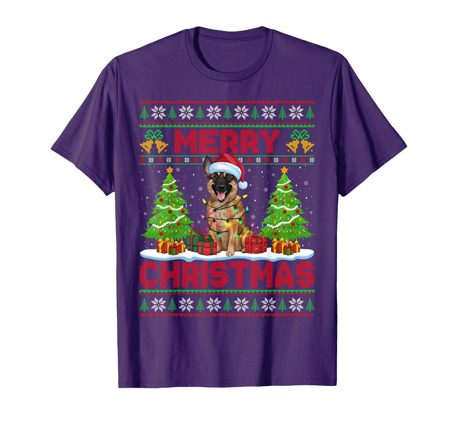 Belgian Shepherd Ugly Christmas Sweaters Pet Dog Lights Xmas T-Shirt
