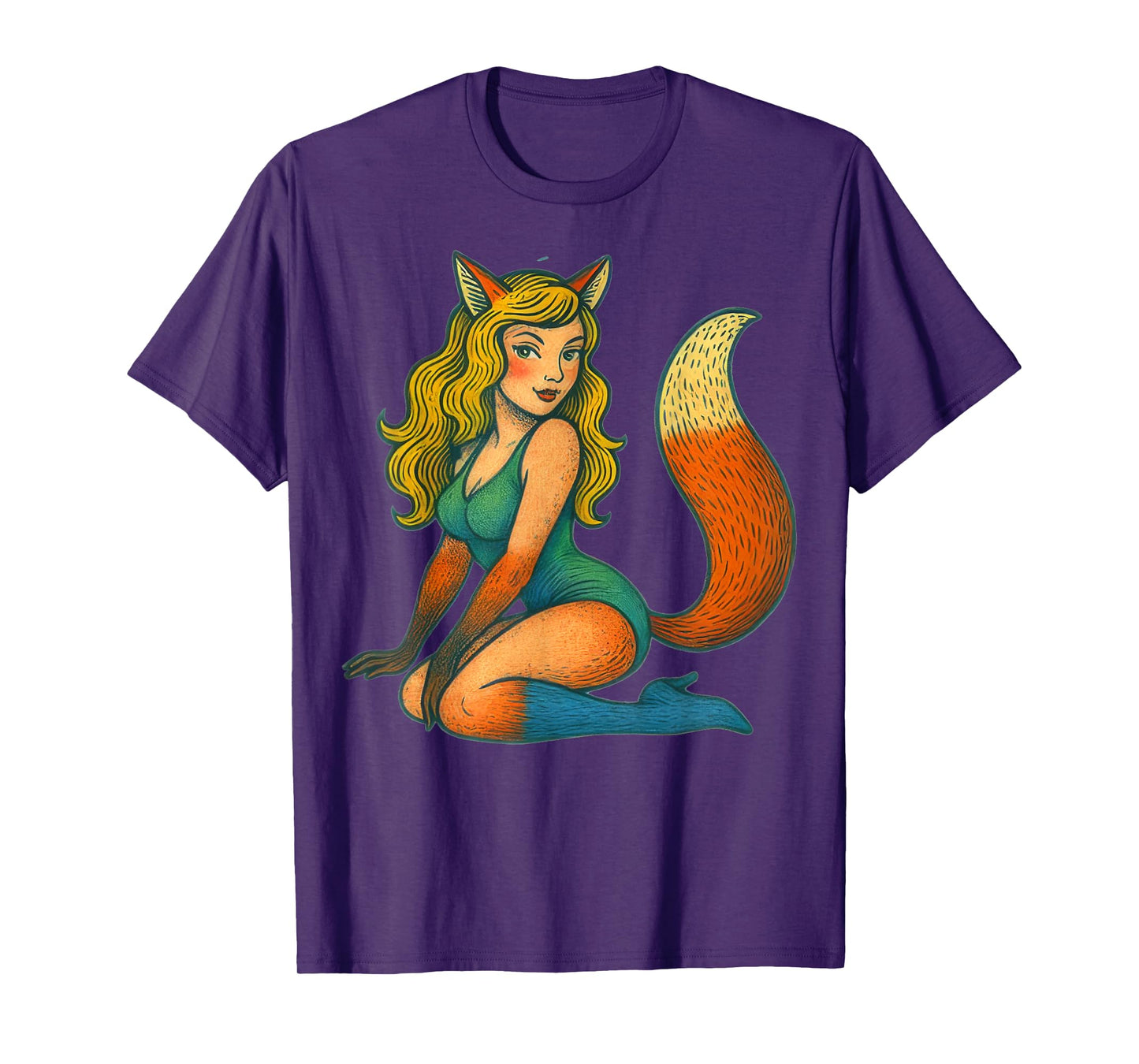 Fox Girl Pinup Retro Style Halloween Witch Pinup T-Shirt