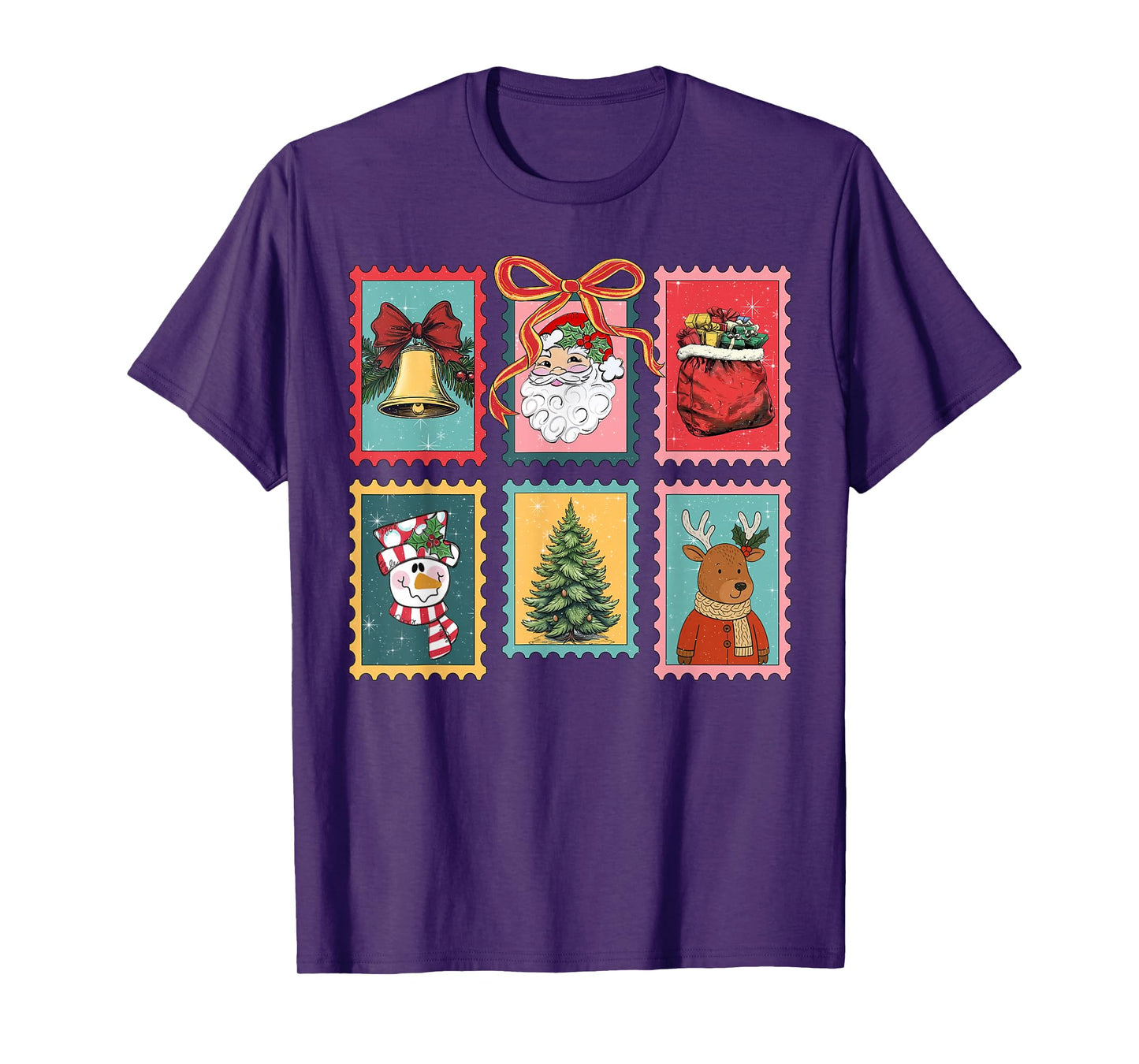 Retro Funny Coquette Bow Christmas Stamps Santa Xmas Holiday T-Shirt