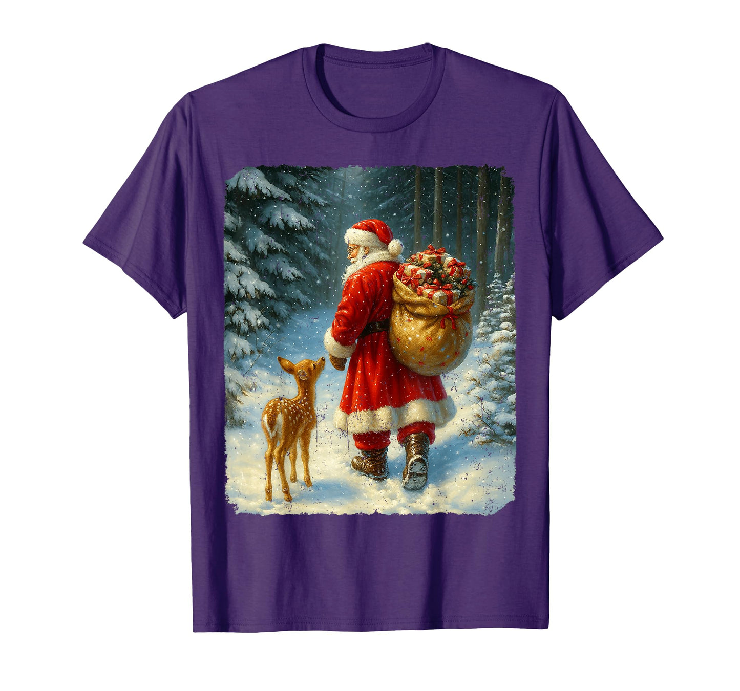 Vintage Graphic Santa Reindeer Christmas Xmas Men Women T-Shirt