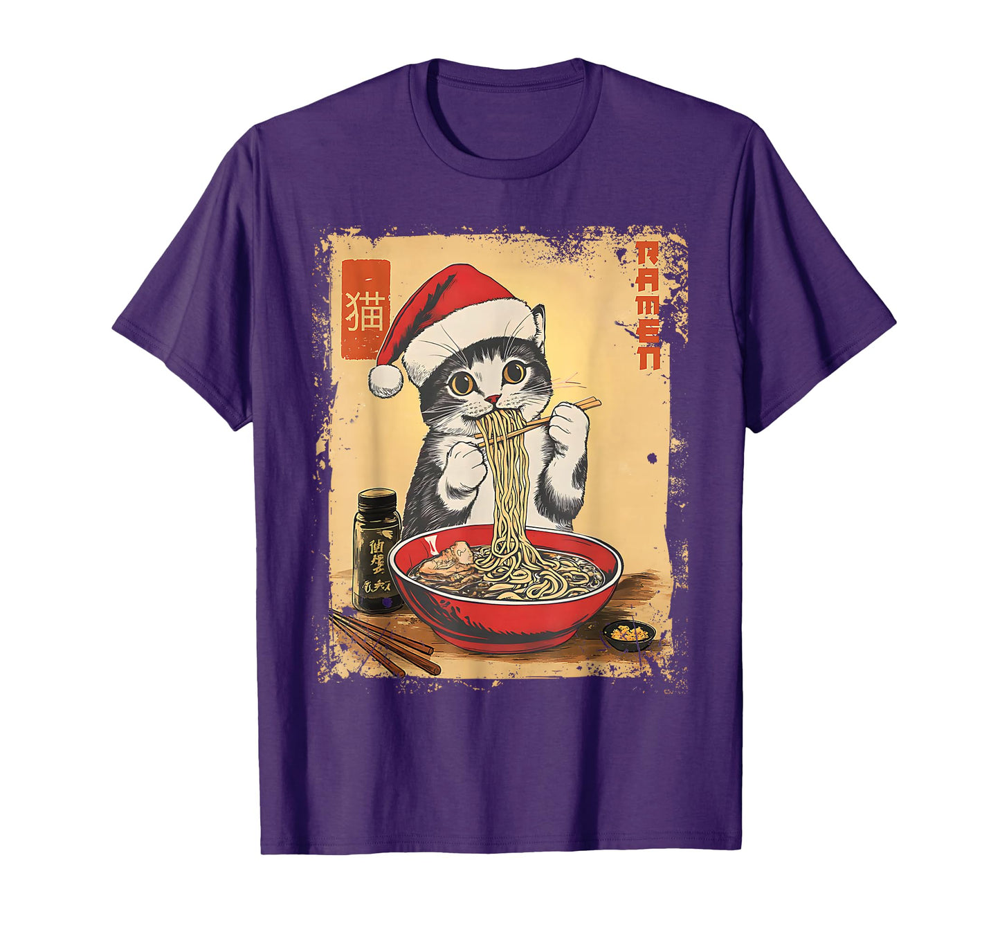 Funny Christmas Santa Cat Ramen Japanese Kawaii Anime Cat T-Shirt