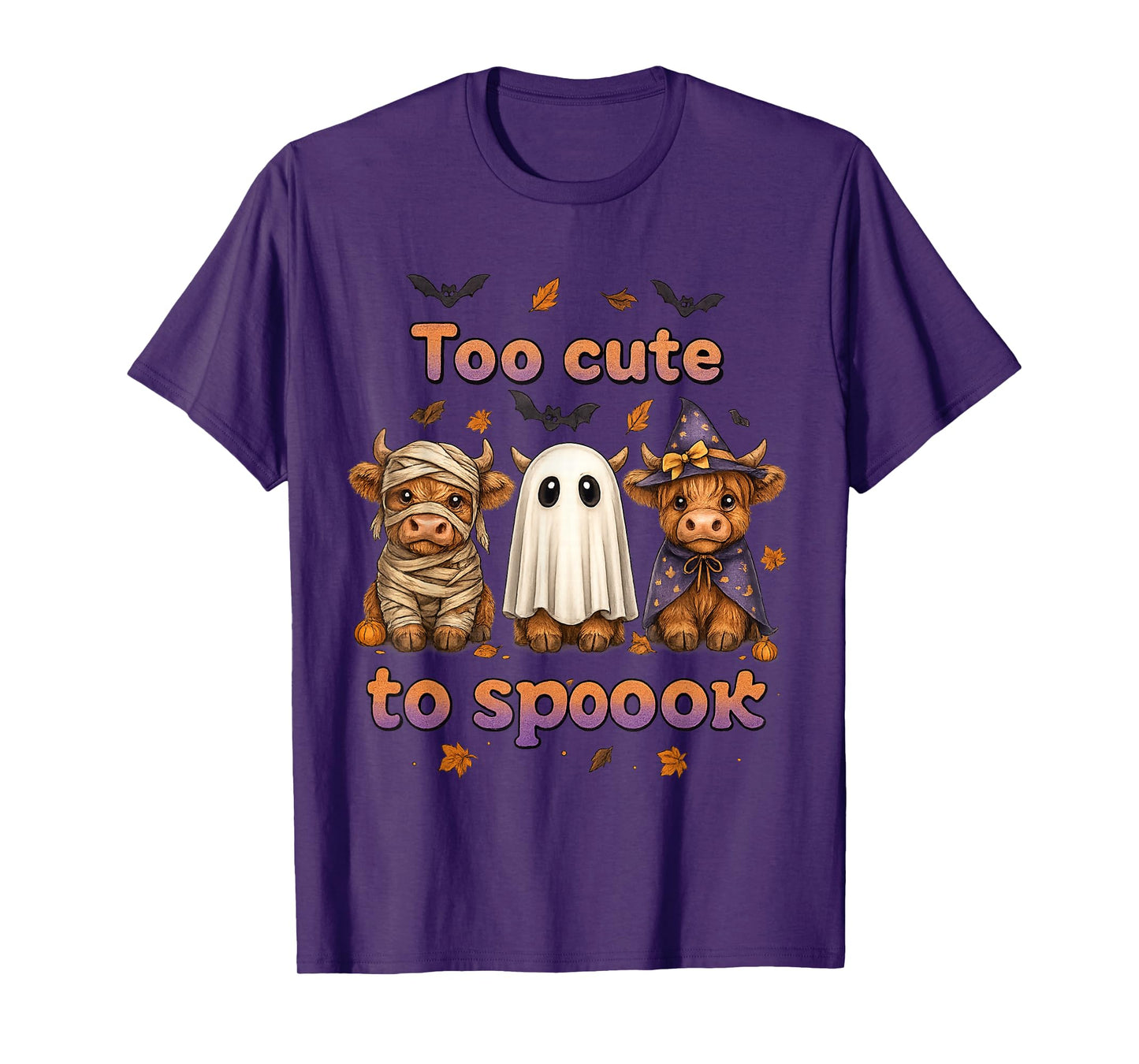 Too Cute to Spook Funny Highland Cow Halloween T-Shirt