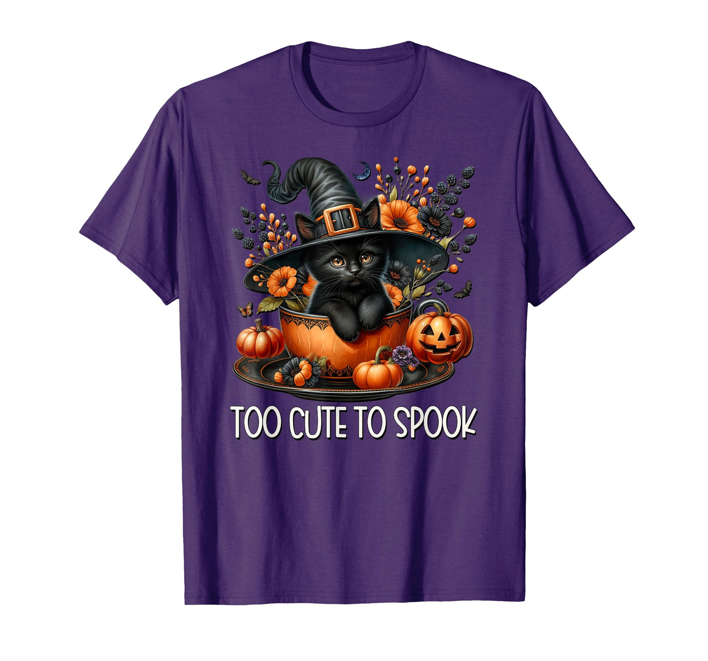 Black Witch Cat Kitten Graphic for Cat Mom Too Cute to Spook T-Shirt